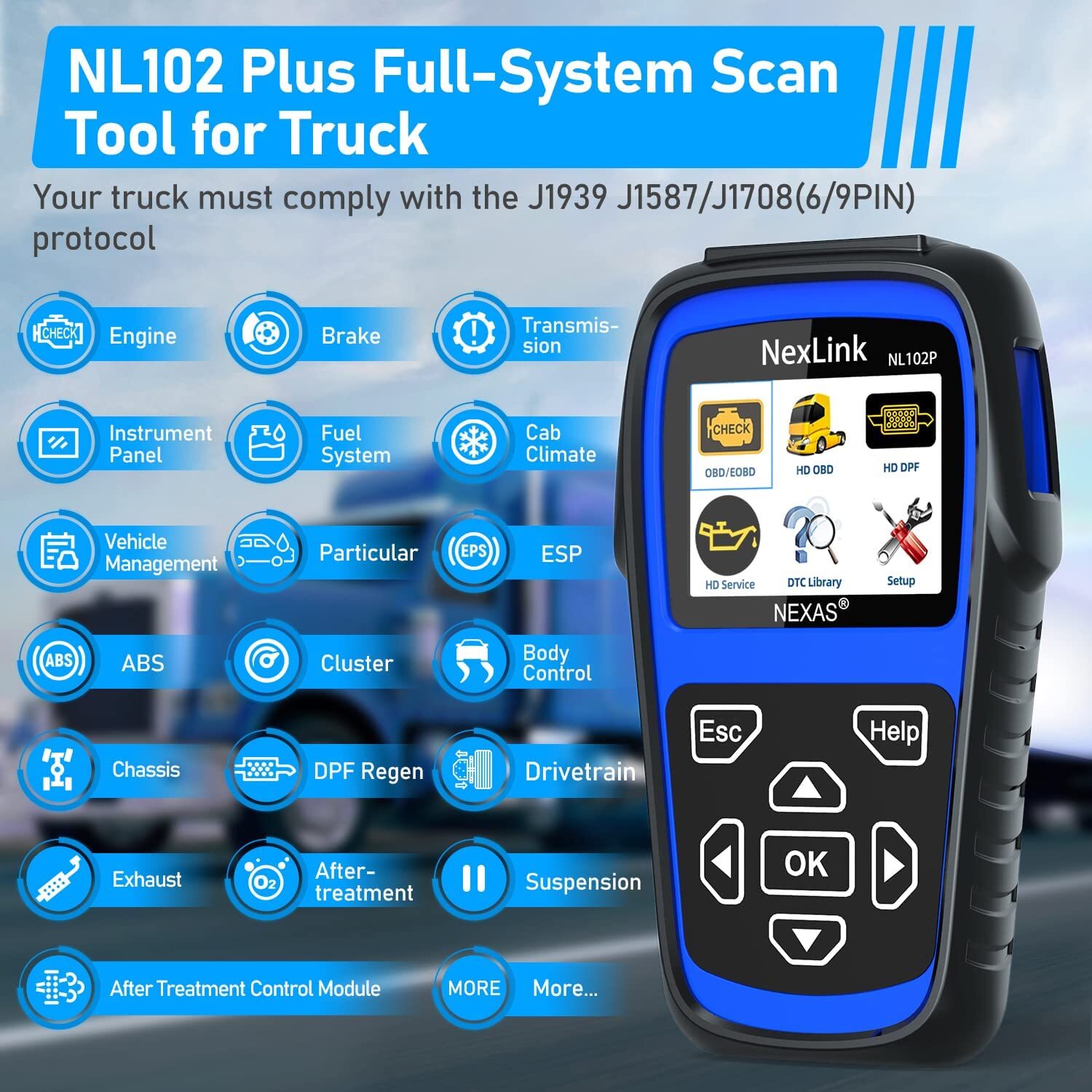 NEXAS NL102P Diesel Heavy Duty Truck OBD Scanner Diagnostic Tool DPF Oil Reset