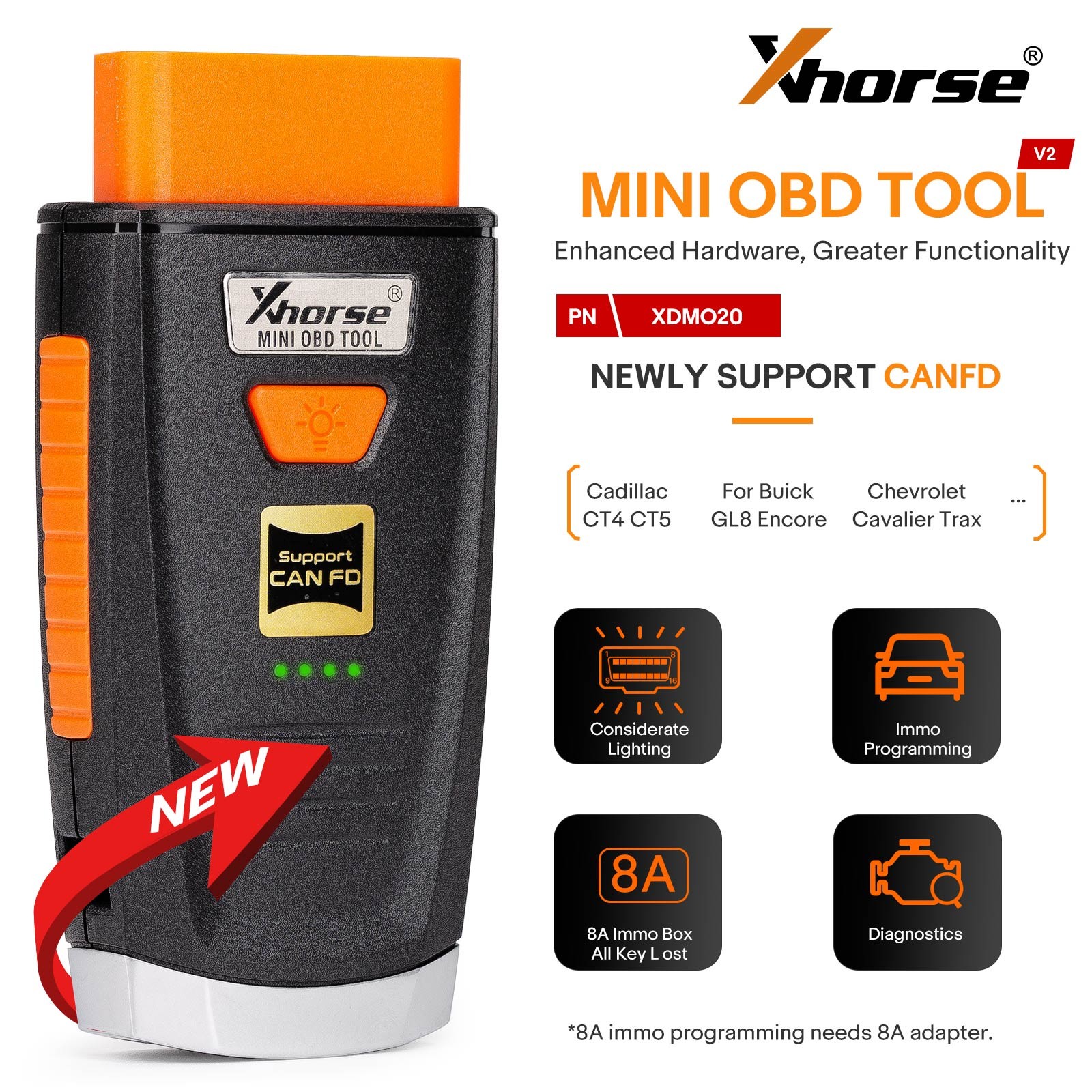 XHORSE MINI OBD TOOL V2 PN XDMO20 Support CANFD IMM0 Progarmming USA Stock