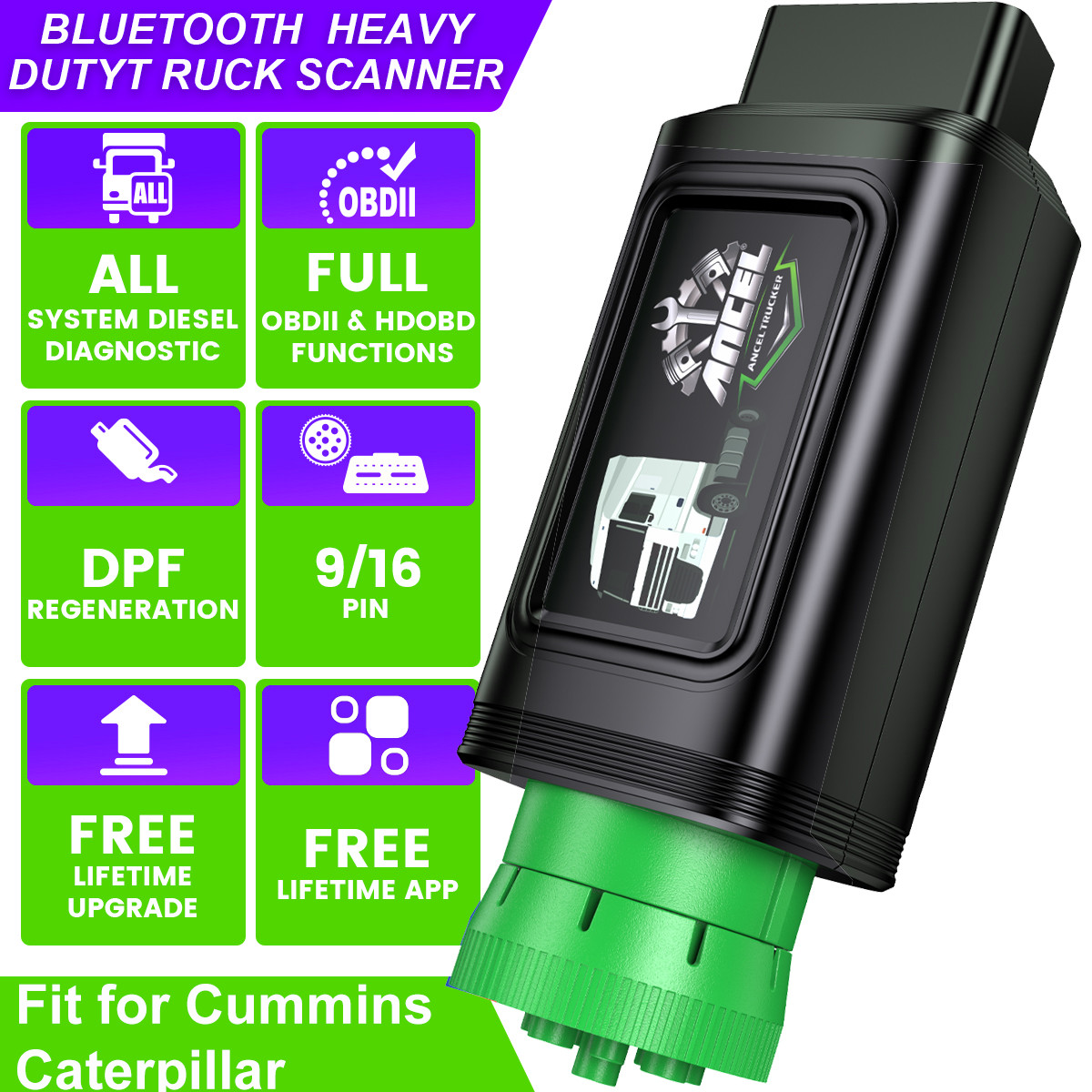 ANCEL HD100 Diesel Heavy Duty Truck Diagnostic Scanner for Cummins Caterpillar