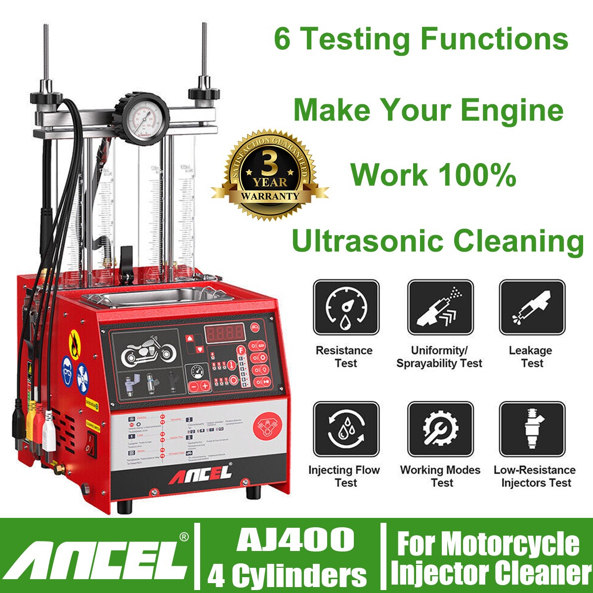 4-Cylinder Motorcycle Fuel Injector Cleaner Tester Ultrasonic Cleanning Tool New