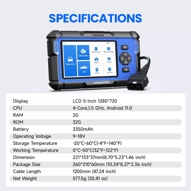 TOPDON AD600 PRO Android 11.0 All System Diagnostic Tool 5″ Touchscreen 9 Resets
