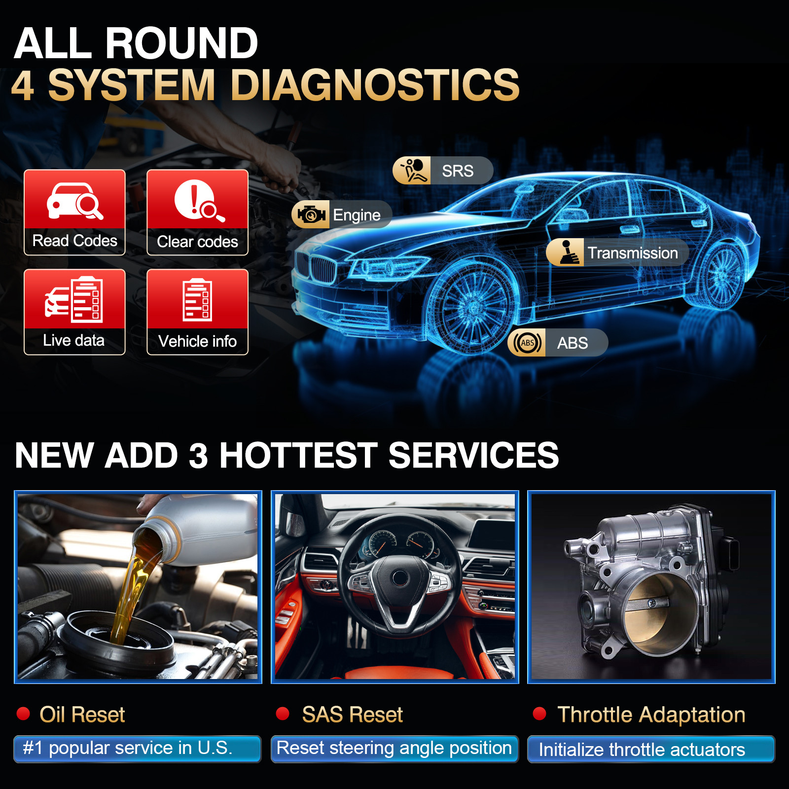 LAUNCH CRP123 V2.0 OBD2 Scanner 4 Systems Code Reader Diagnostic Tool Oil reset
