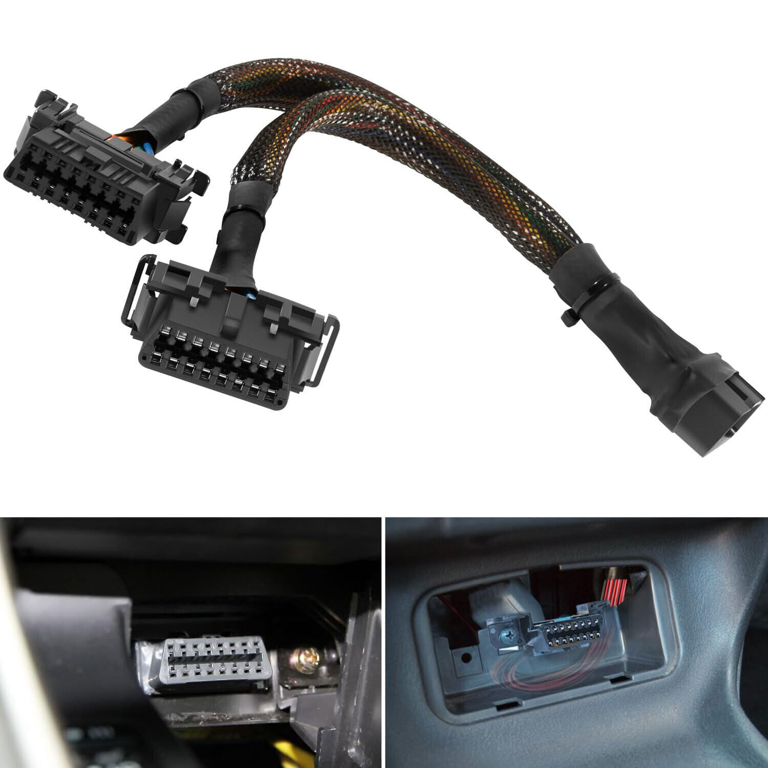 For OBD II OBD 2 16Pin Splitter Extension Cable Male Dual Female Y Cable Adapter