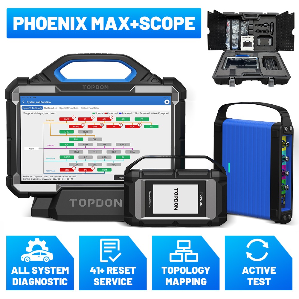 TOPDON Phoenix Max Escaner Automotriz ECU Programming OBD2 Scanner Scope Kit