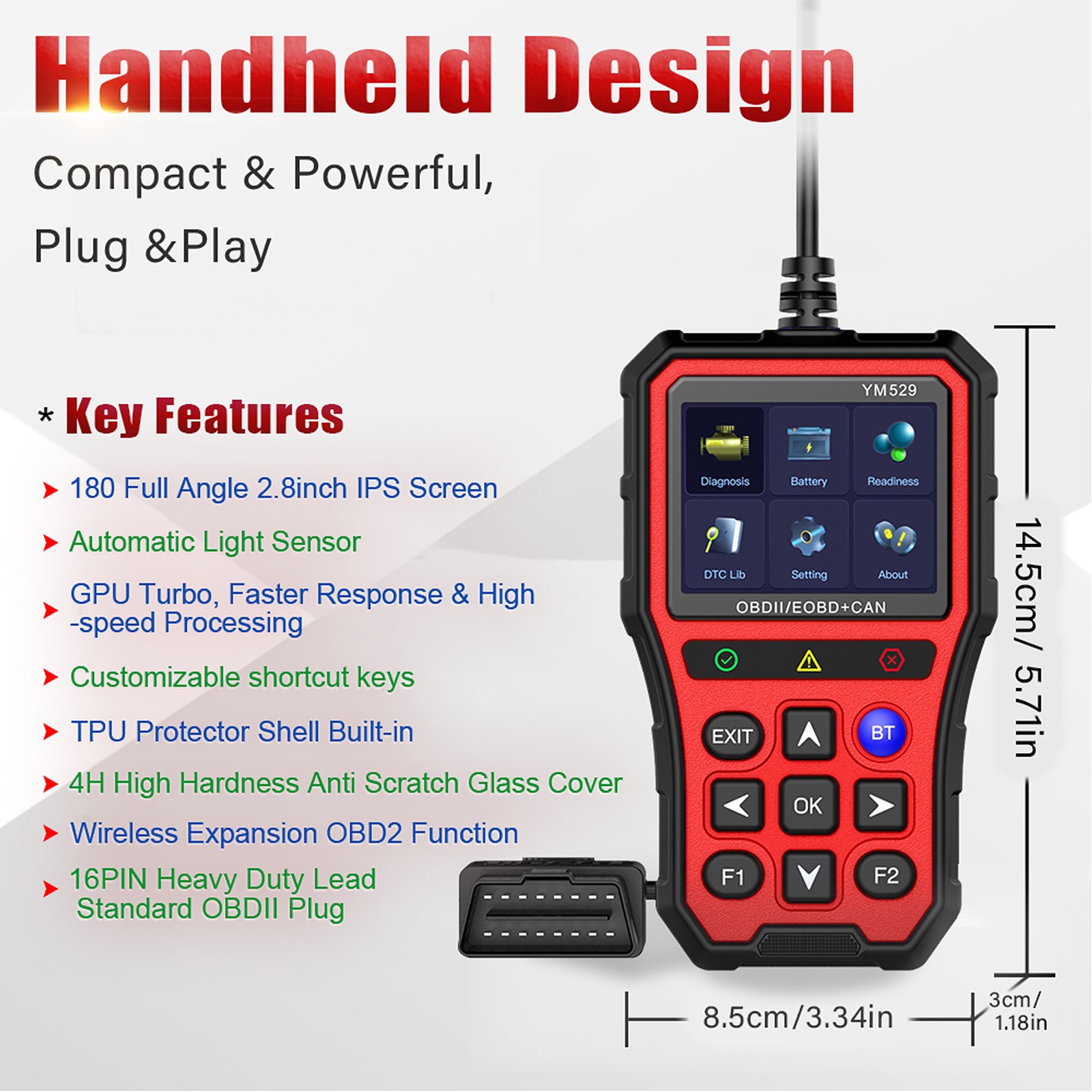 iKiKin YM529 Code Scanner Car OBD2 EOBD CAN Protocols Reader Diagnostic Tool
