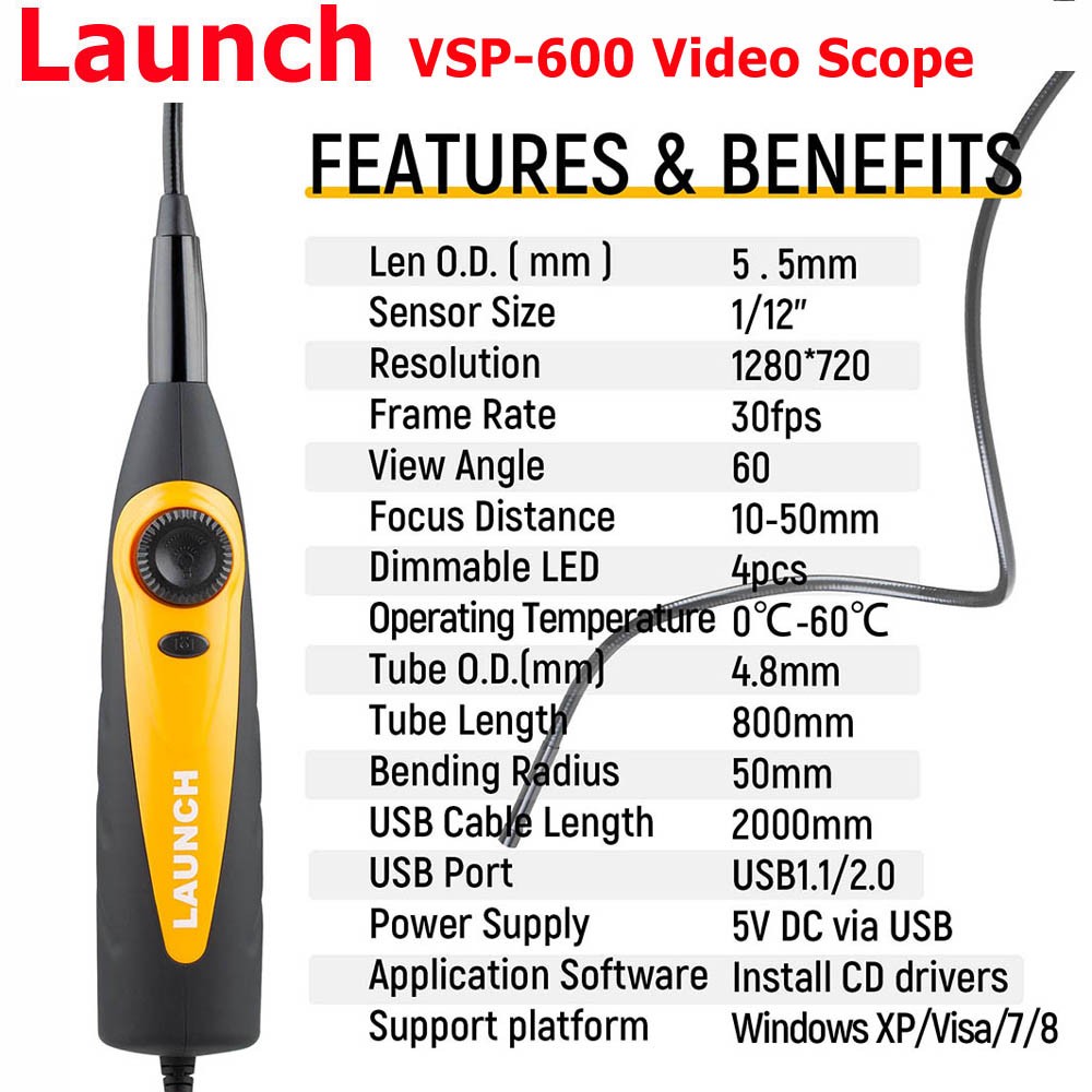 LAUNCH X431 VSP-600 Inspection Camera Videoscope/Borescope with Light