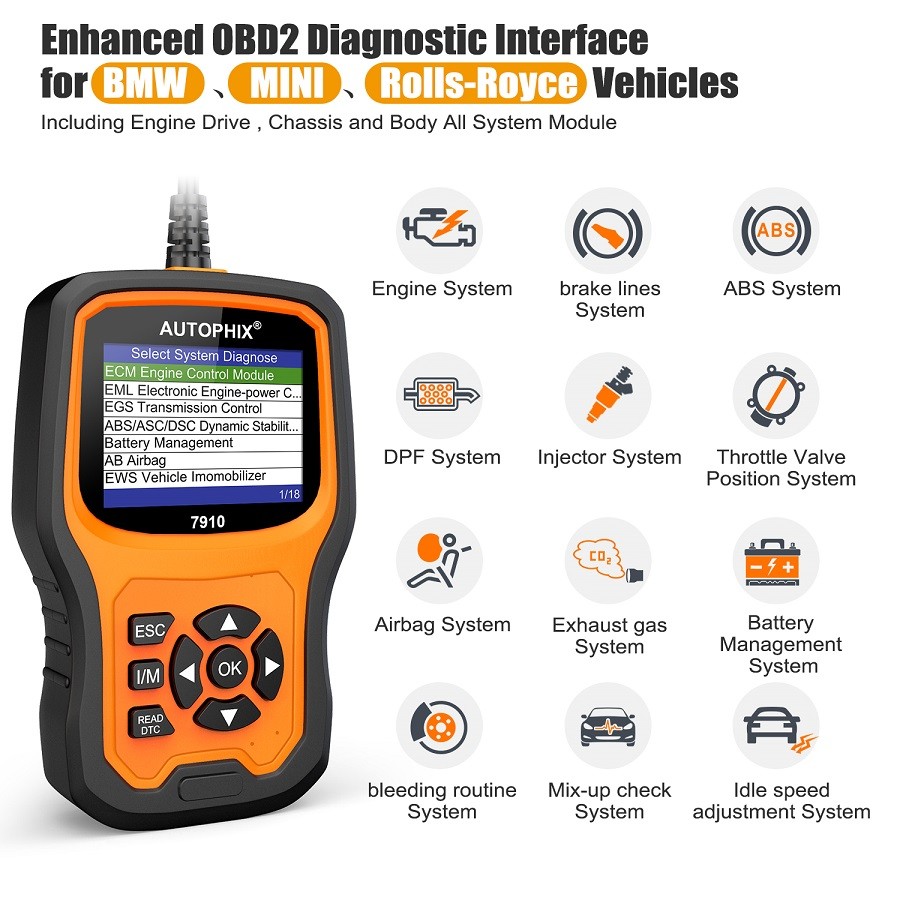 Autophix 7910 Check Engine Code Reader OBD2 Scanner Scan Tool for BMW/MINI/RR