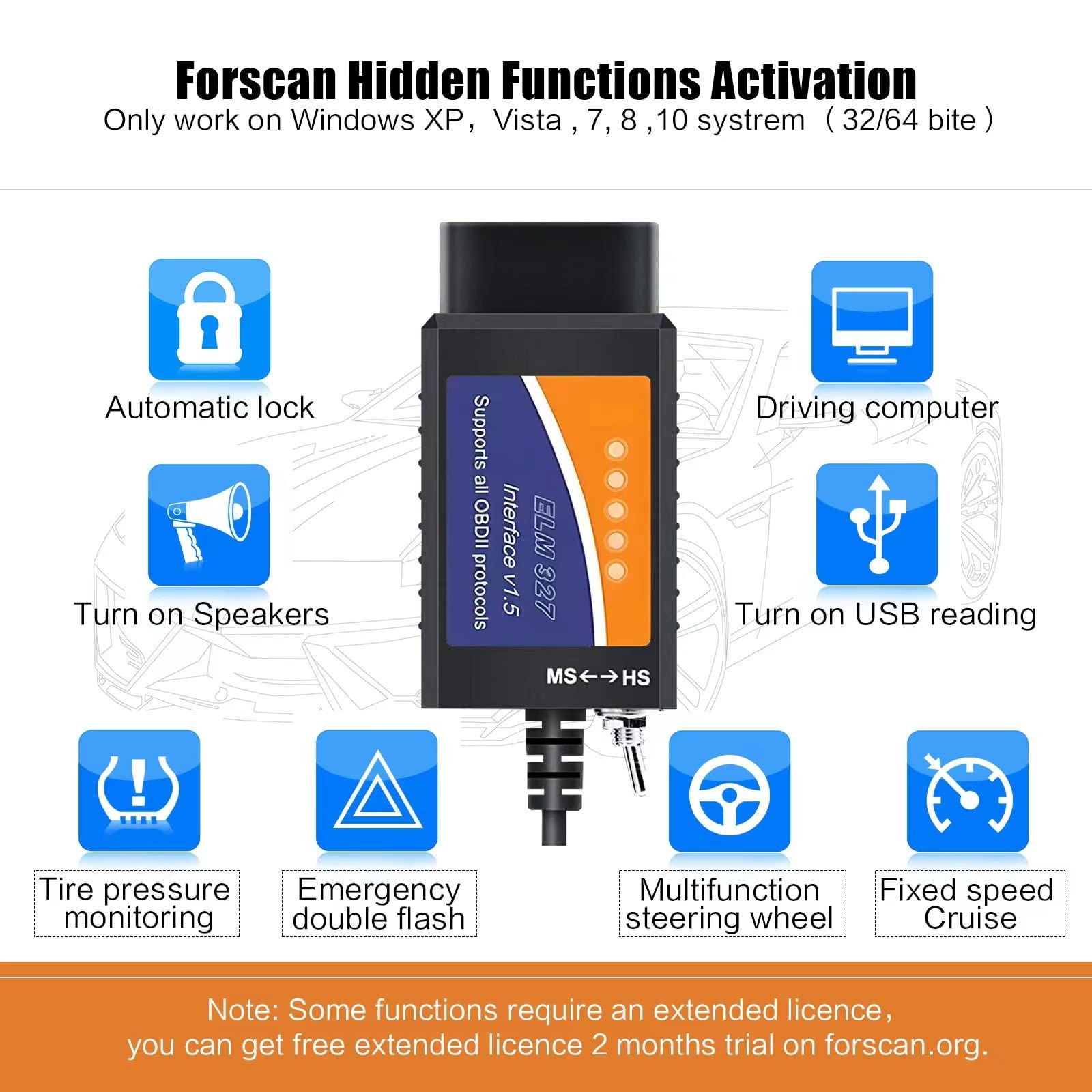 ELM327-V1.5 OBD2-to-USB Port For Ford Chevrolet Jeep Dodge Chrysler Programing