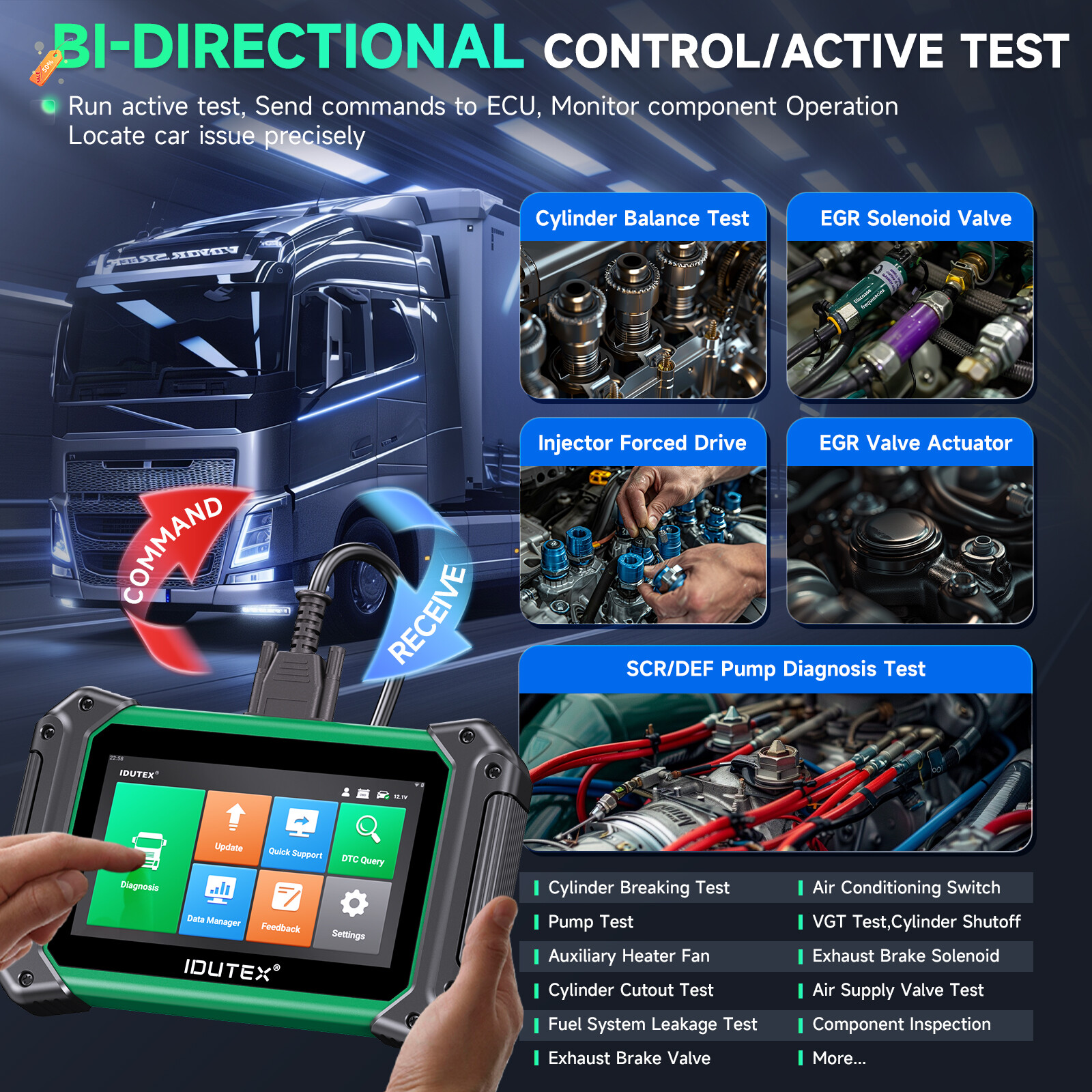IDUTEX TS710 Heavy Duty Truck Diesel Diagnostic Scanner DPF Regen Actuation Test