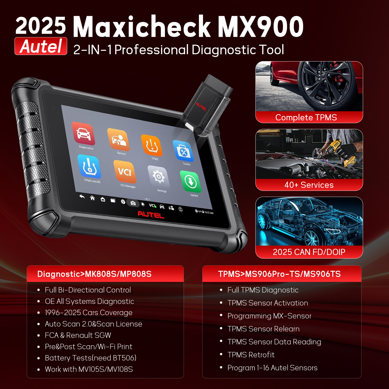 Autel MaxiTPMS TS900 SYSTEM Comprehensive Full TPMS Scanner Kit Upgrade of TS608