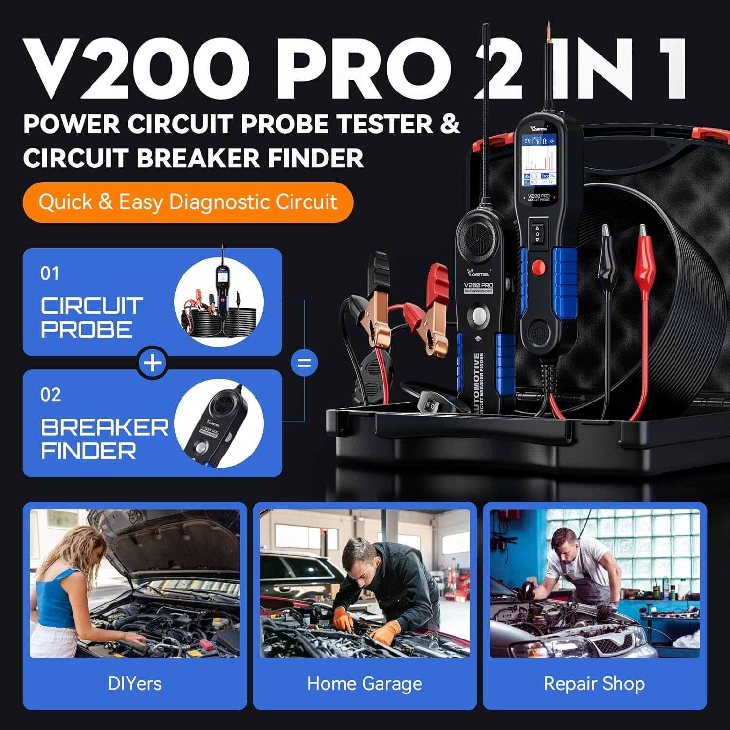 V200 Pro 2 in 1 Automotive Power Circuit Probe Tester Breaker Finder Kit 12V