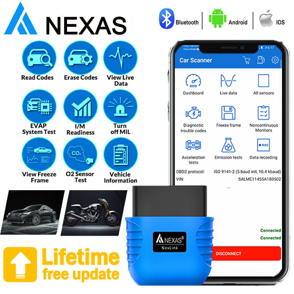 NEXAS Bluetooth 5.0 OBD2 EOBD Motorcycle Diagnostic Tool Scanner for iOS Android
