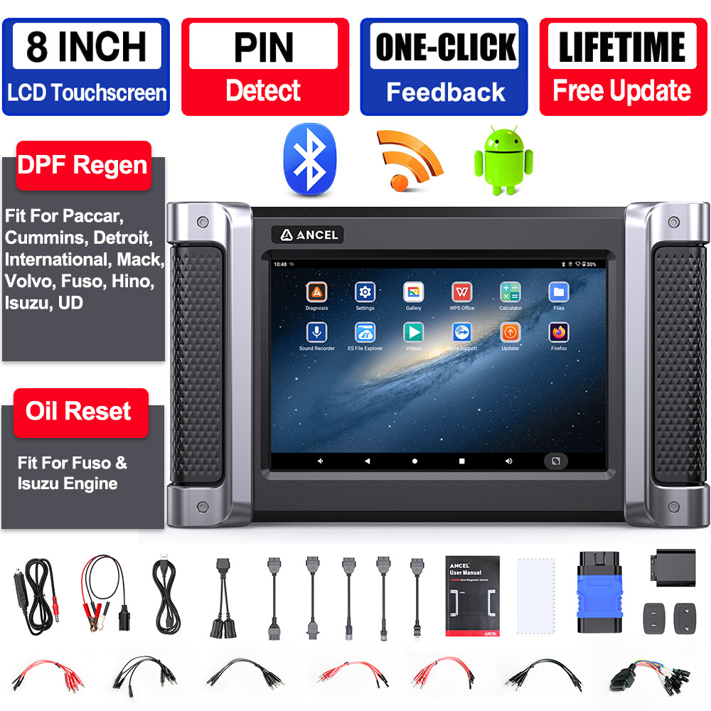 ANCEL HD8000 Heavy Duty Truck Scanner DPF Regen Diesel All System Diagnostic