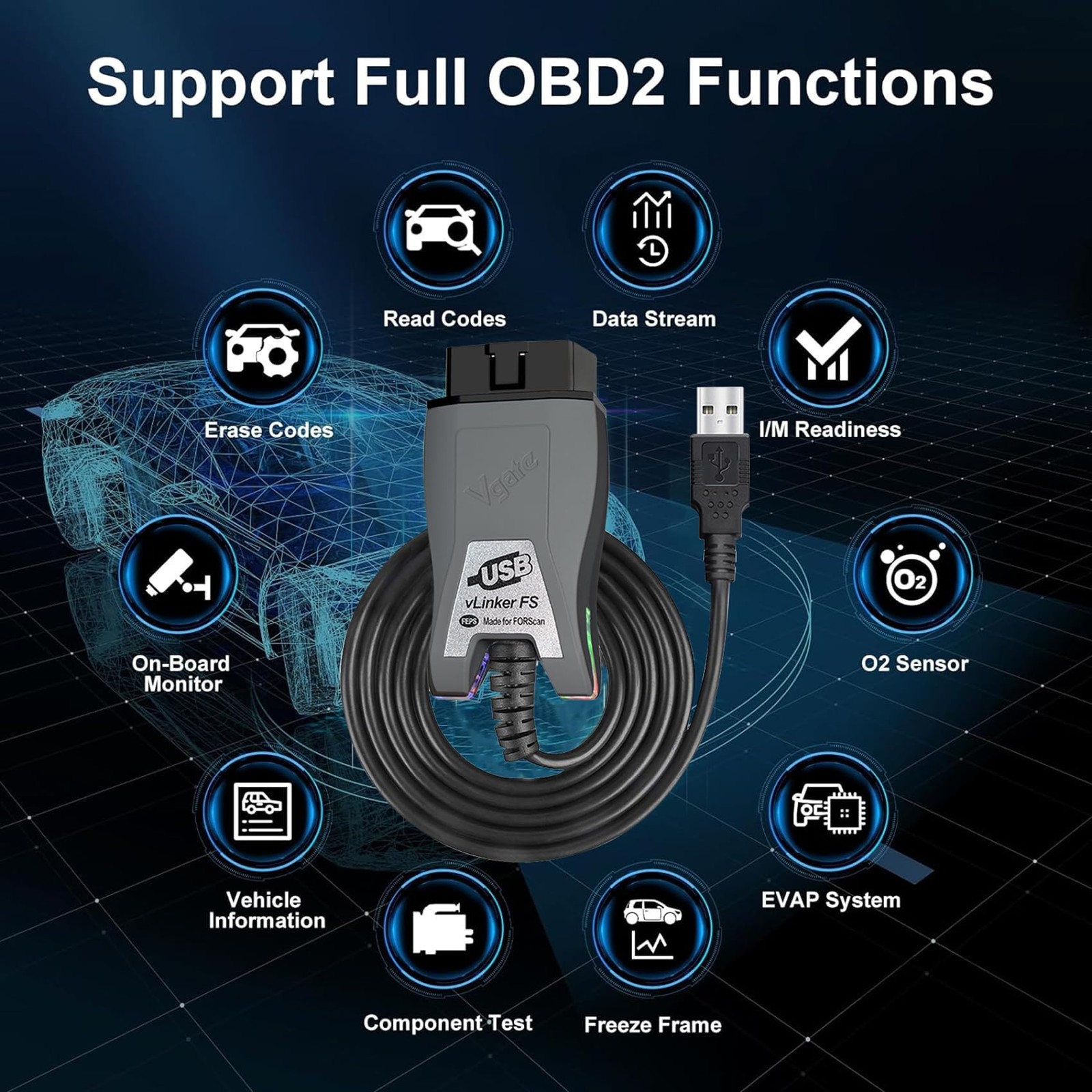 VGATE vLinker FS USB FORScan OBD2 Adapter for HS/MSCAN Auto Switch, Wire OBD2…