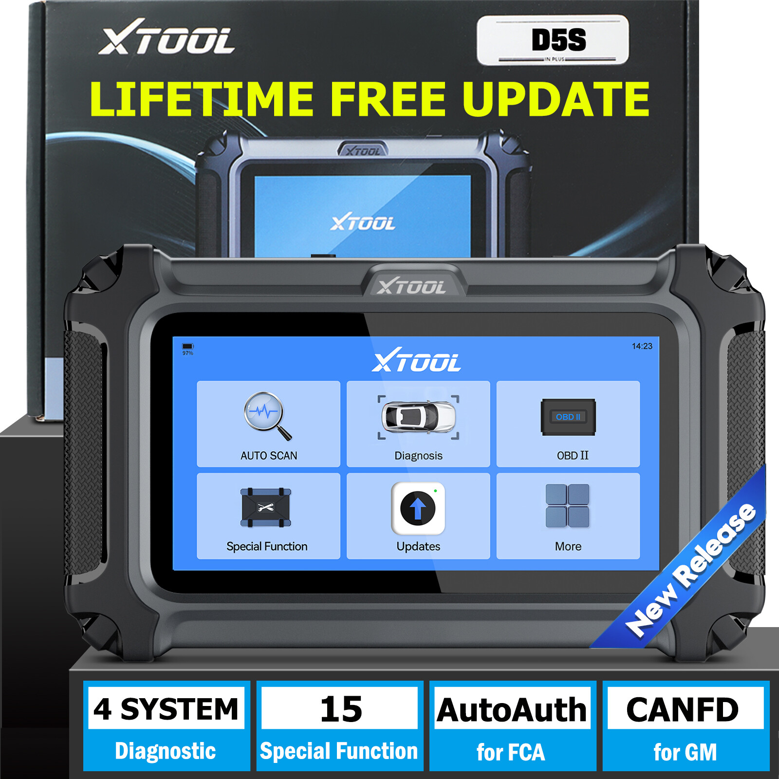 XTOOL D5S OBD2 Scanner Engine Transmission ABS SRS Code Reader Diagnostic Tool