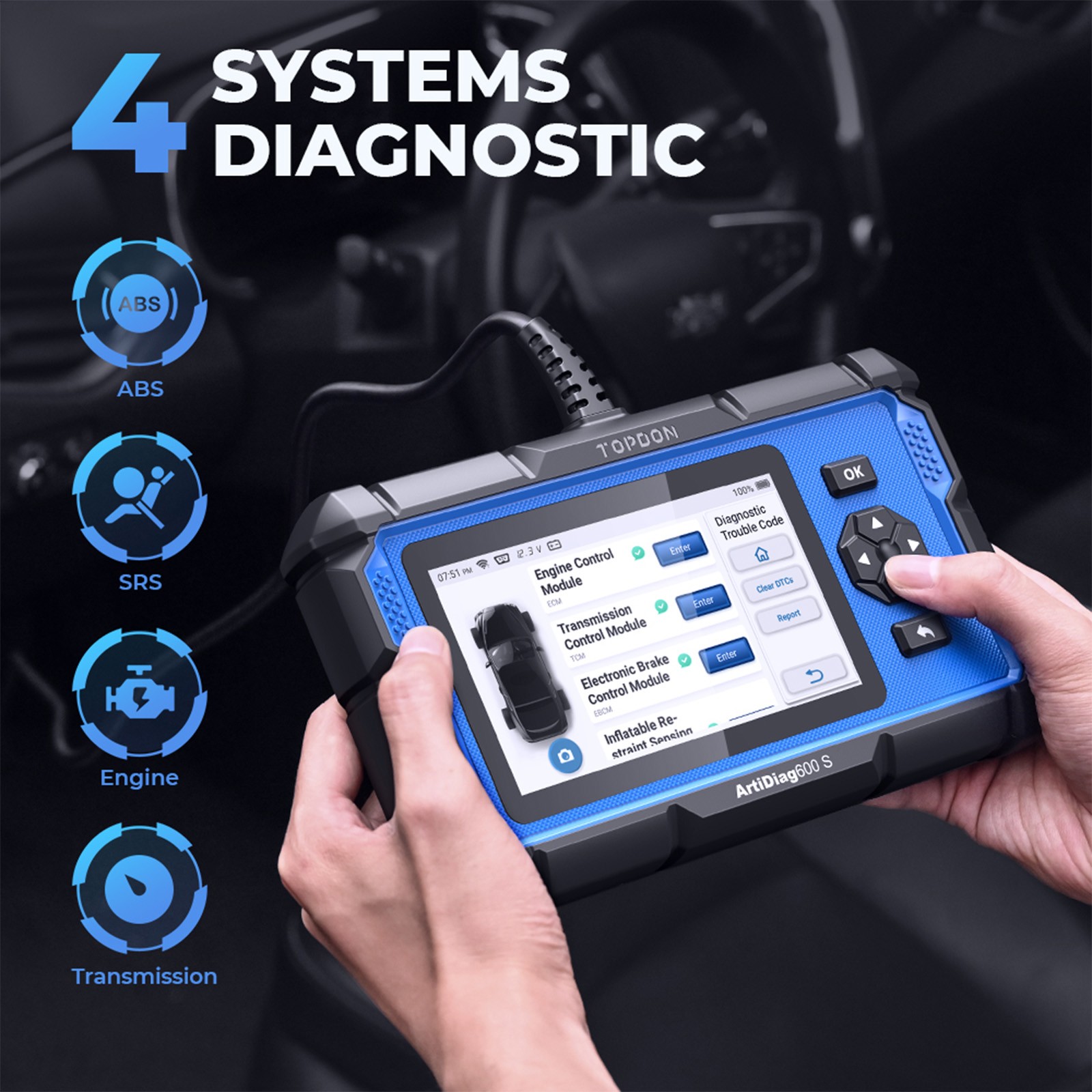 TOPDON Artidiag 600S Mid-level Diagnostic Scanner,Engine, Transmission, S-RS ABS