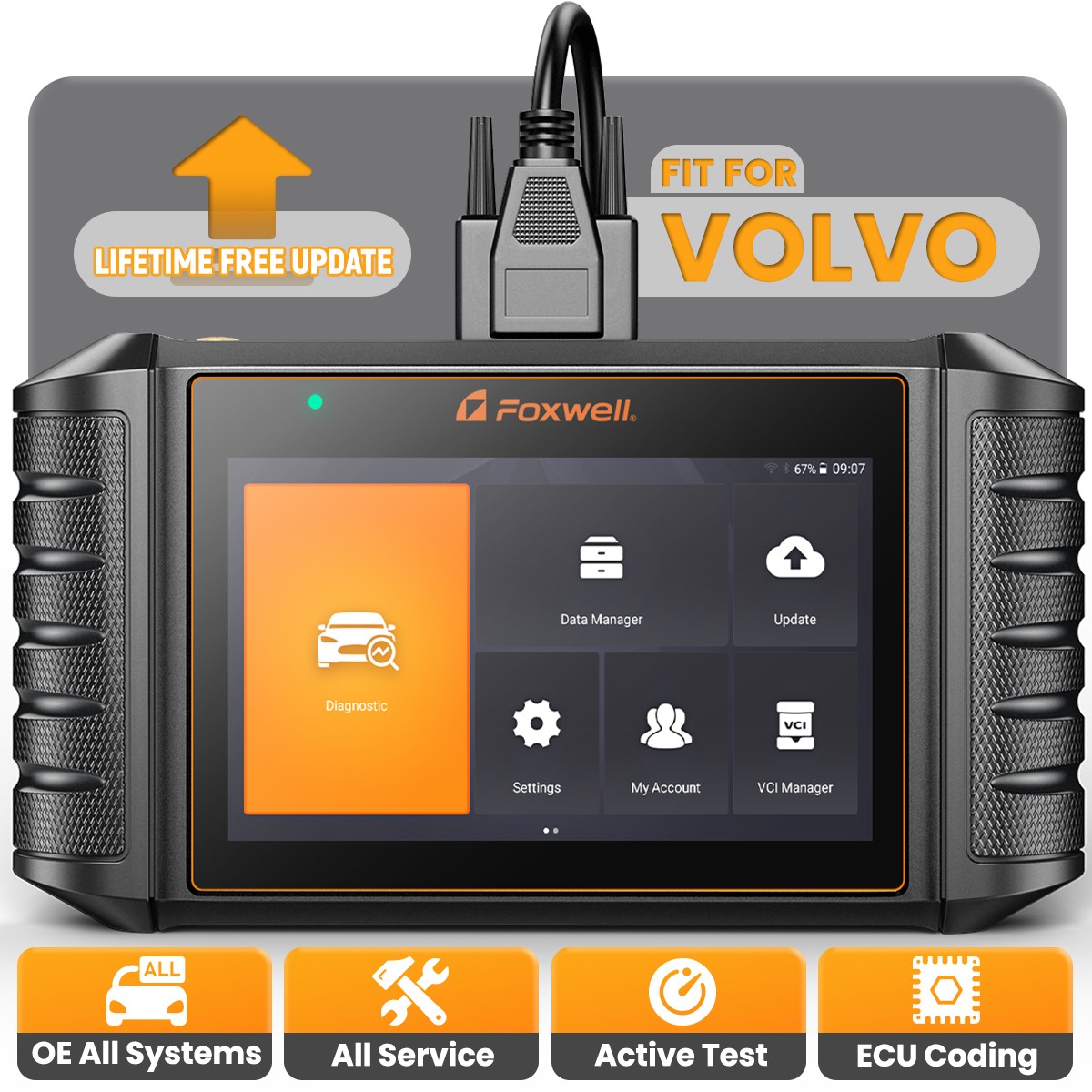 FOXWELL NT710 For Volvo OBD2 Scanner Key Programmer Active Test Battery Reset