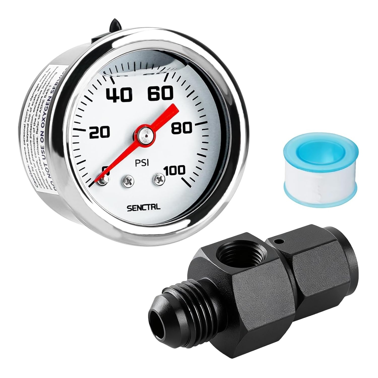 Inline Low Pressure Gauge 0-100 PSI with Glycerin Filling for Accurate Readings