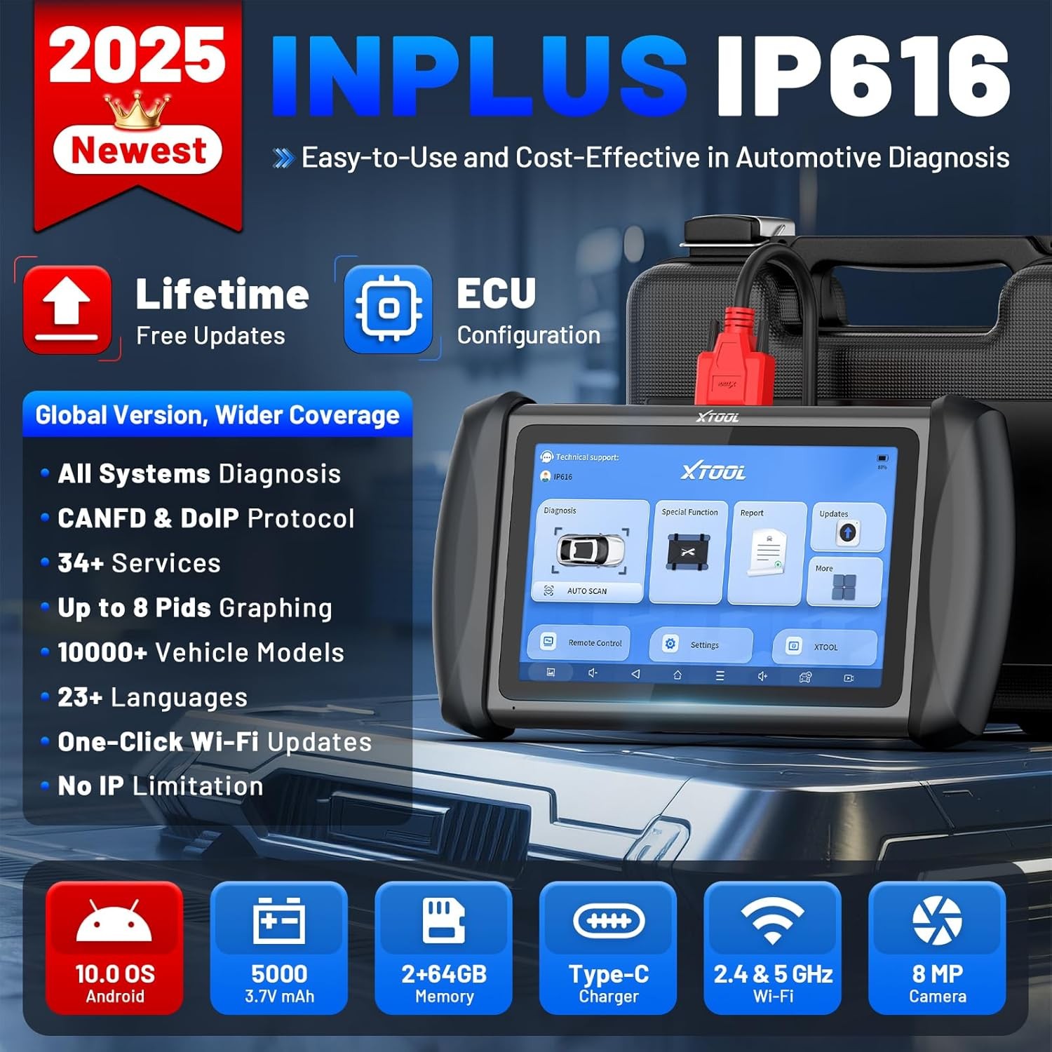 2025 XTOOL IP616 V2.0 OBD2 All System Scanner Diagnostic Tool Key Programmer