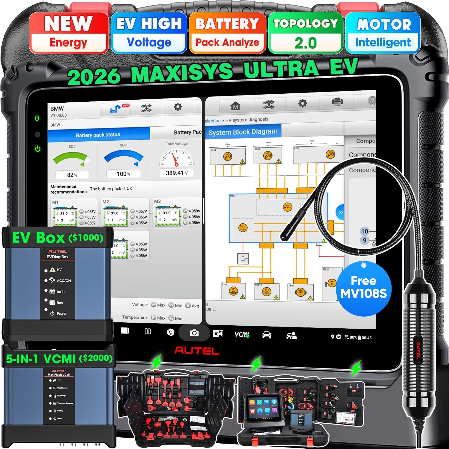Autel MaxiSYS Ultra EV Intelligent Scanner EVDiag KIT VCMI Topology 40+ Reset