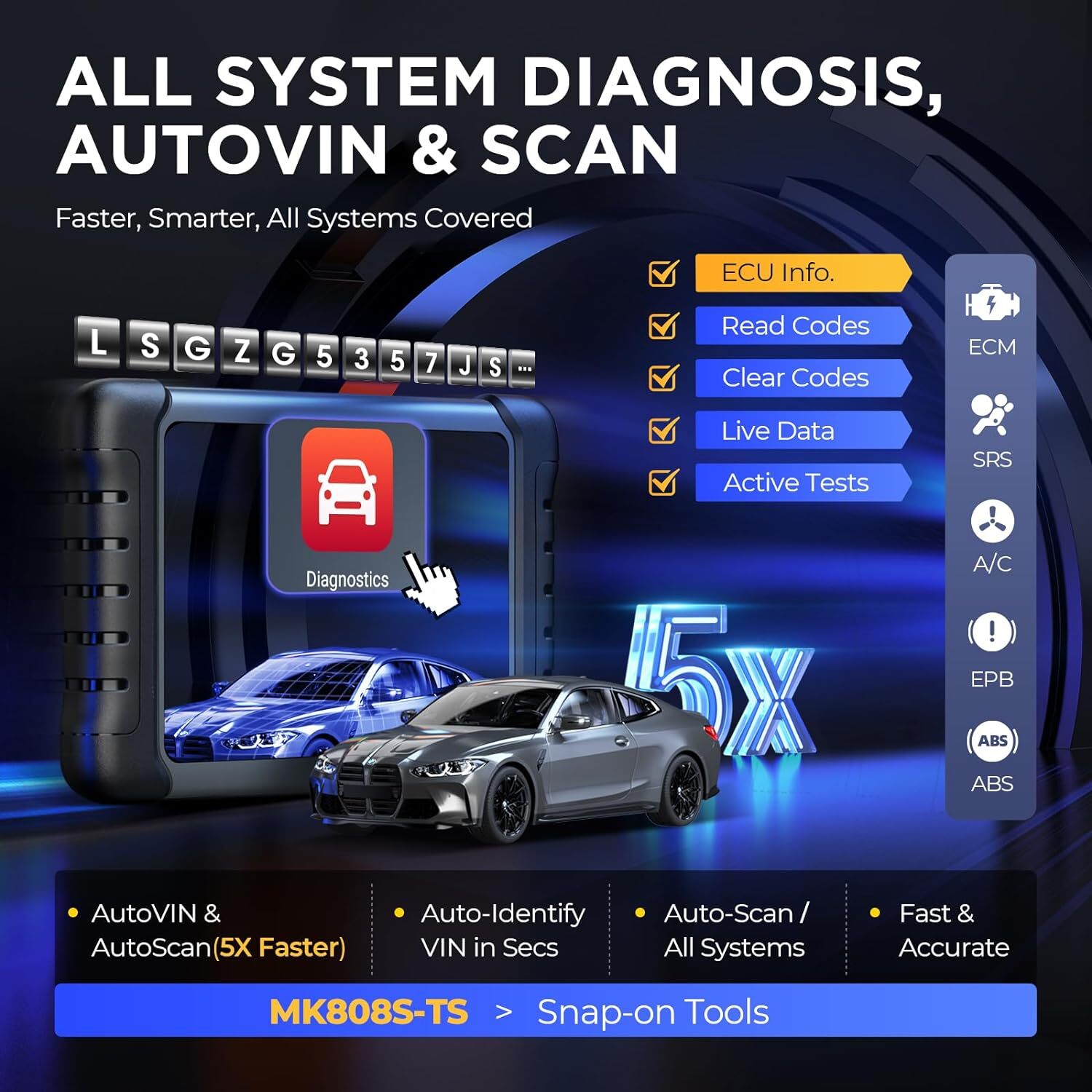 Autel MaxiCOM MK808S-TS 2024 TPMS Relearn Car Diagnostic Scanner Tool MX808S-TS