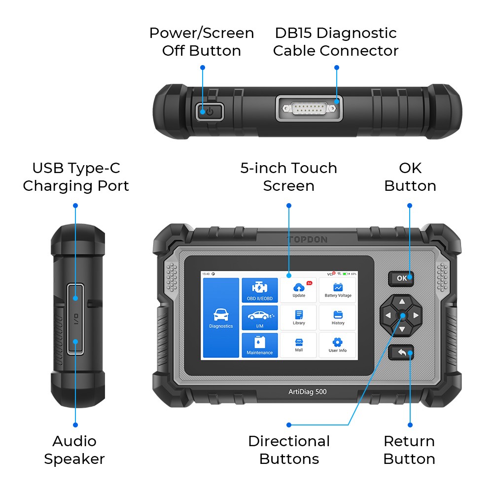 🔥2024 TOPDON AD500 OBD2 Scanner Code Reader Check Engine Transmission ABS SRS