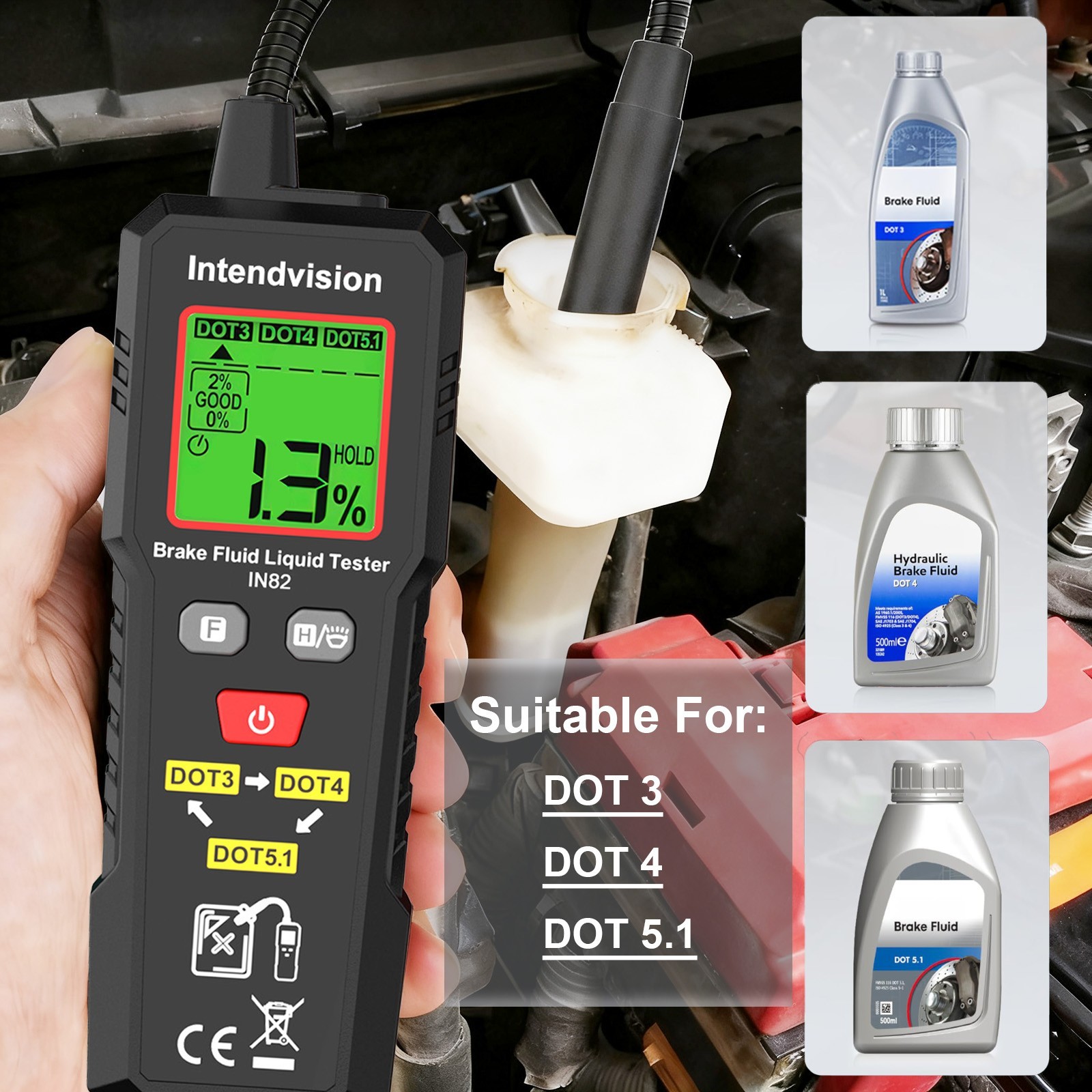 Brake Fluid Tester, Automotive Brake Fluid Moisture Tester with 8.5-Inch Probe
