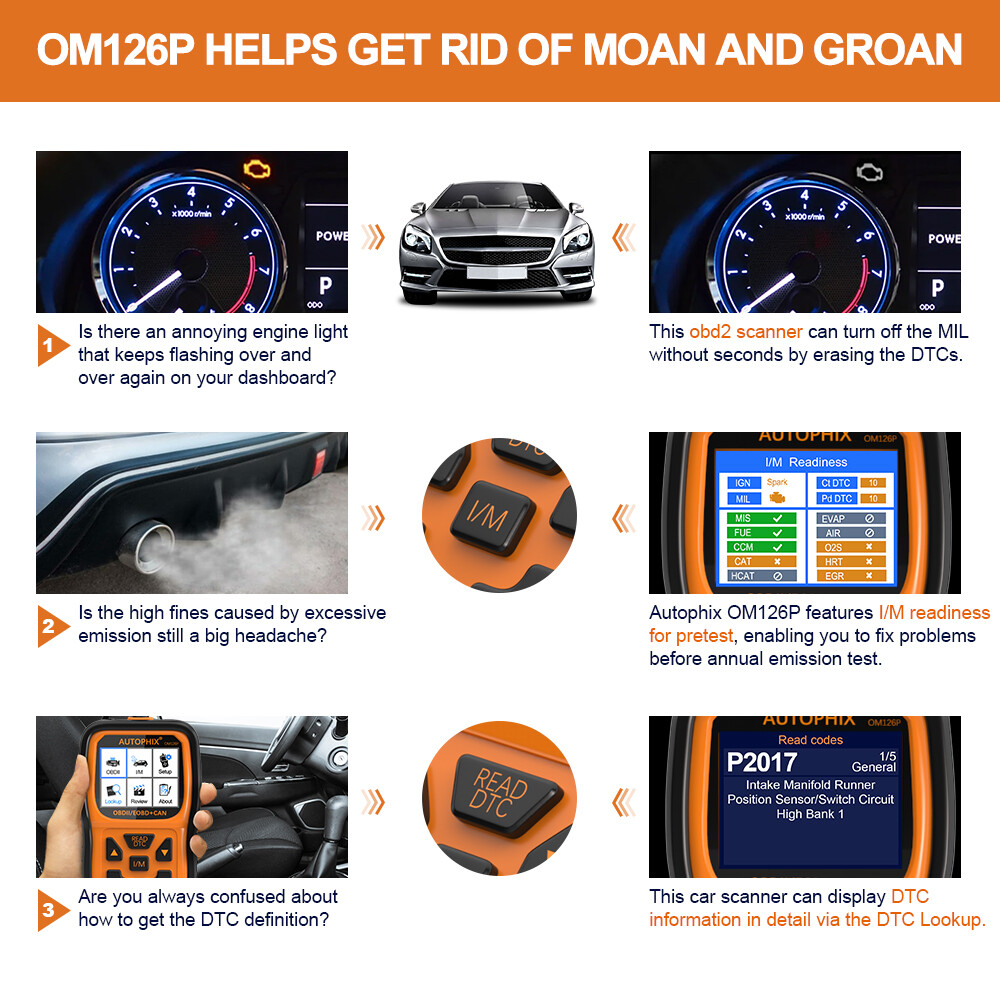 AUTOPHIX OM126P Car Vehicle Code Reader Car OBD2 Scanner Diagnostic Check Engine