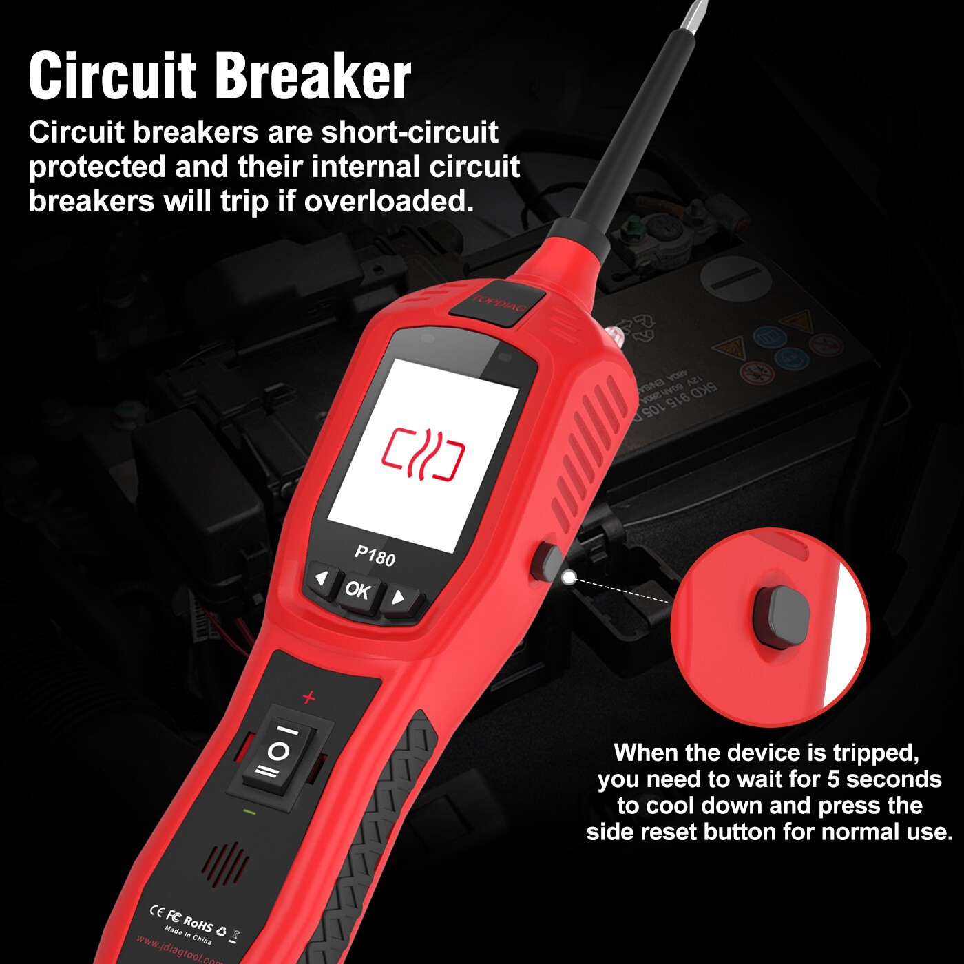Topdiag P180 9-30V Car Circuit Tester Circuit Breaker Finder Tool Voltage Tester