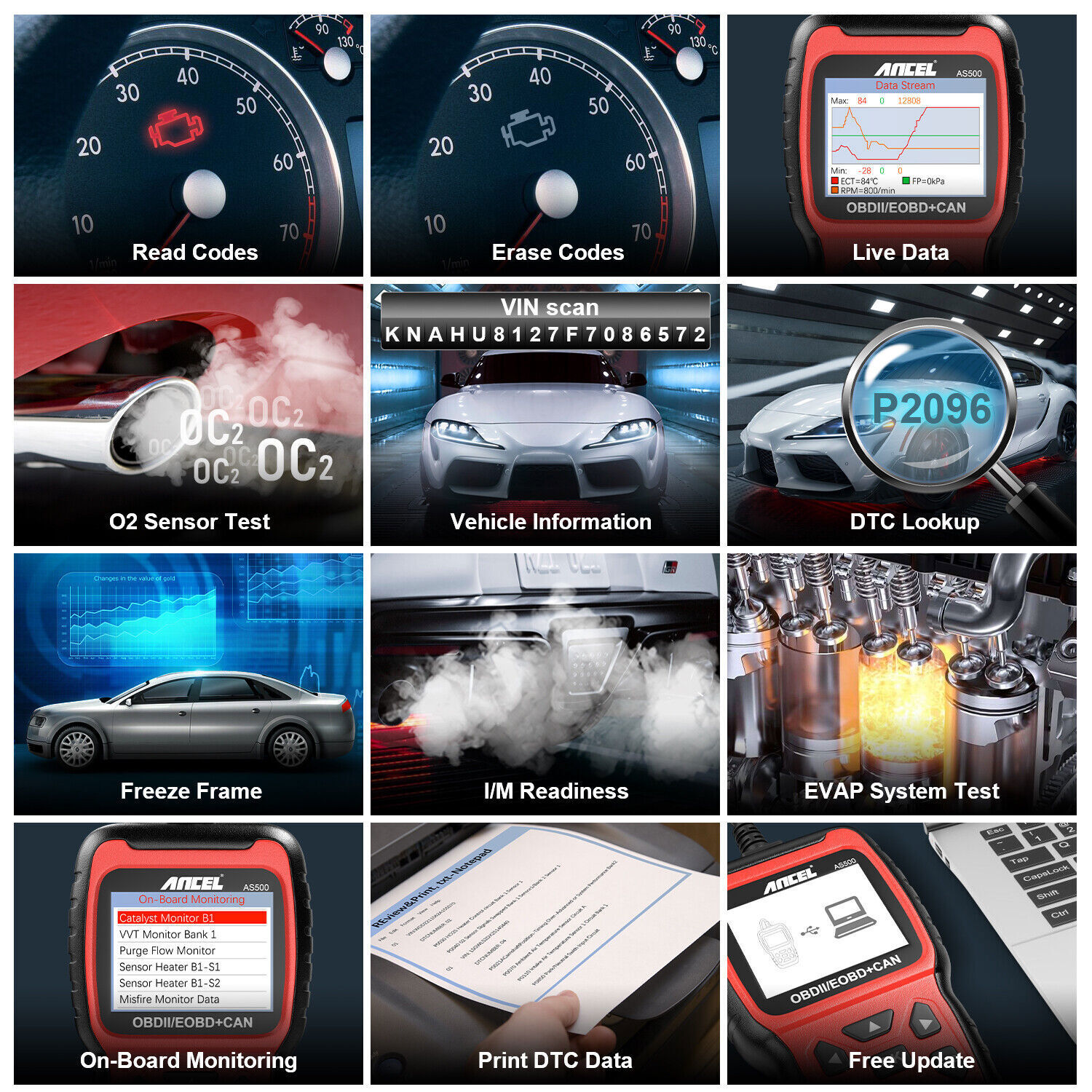 Ancel AS500 Car OBD Code Reader Auto OBD2 Diagnostic Scanner Check Engine Fault