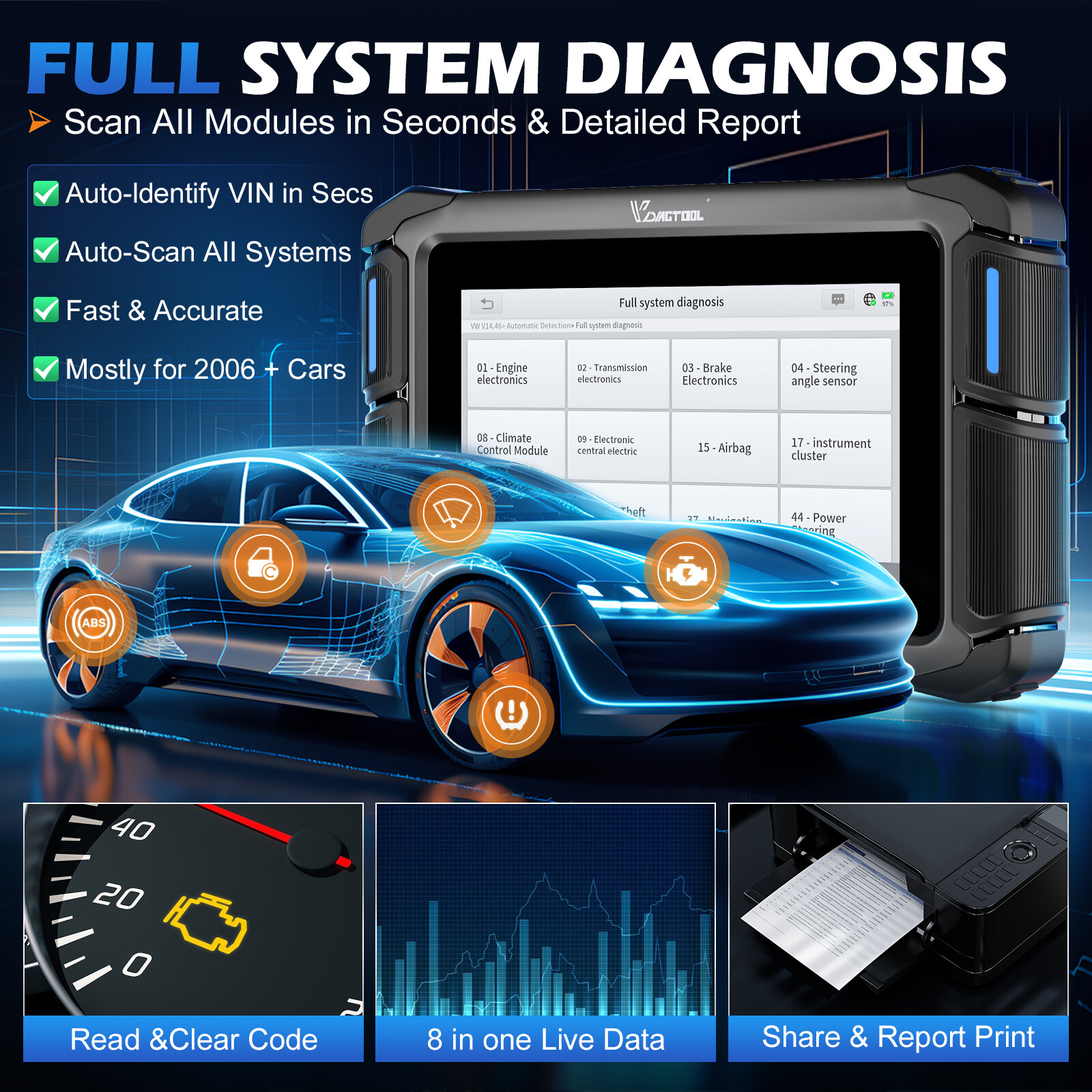 USED VD70 Lite Bidirectional OBD2 Scanner Auto Diagnostic Scan Tool Full System