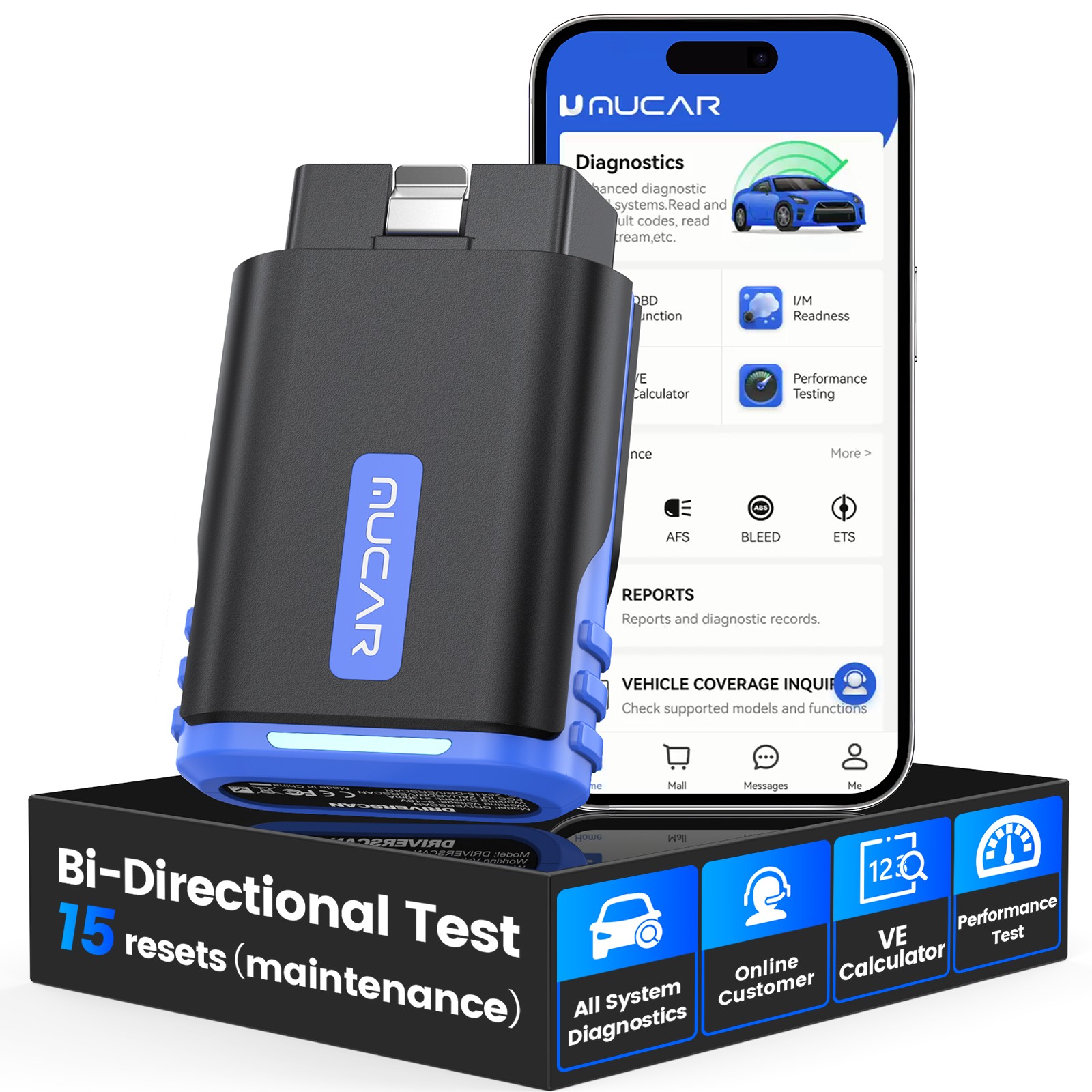 MUCAR DriverScan Bidirectional All System 15 Resets Diagnostic Tool OBD2 Scanner