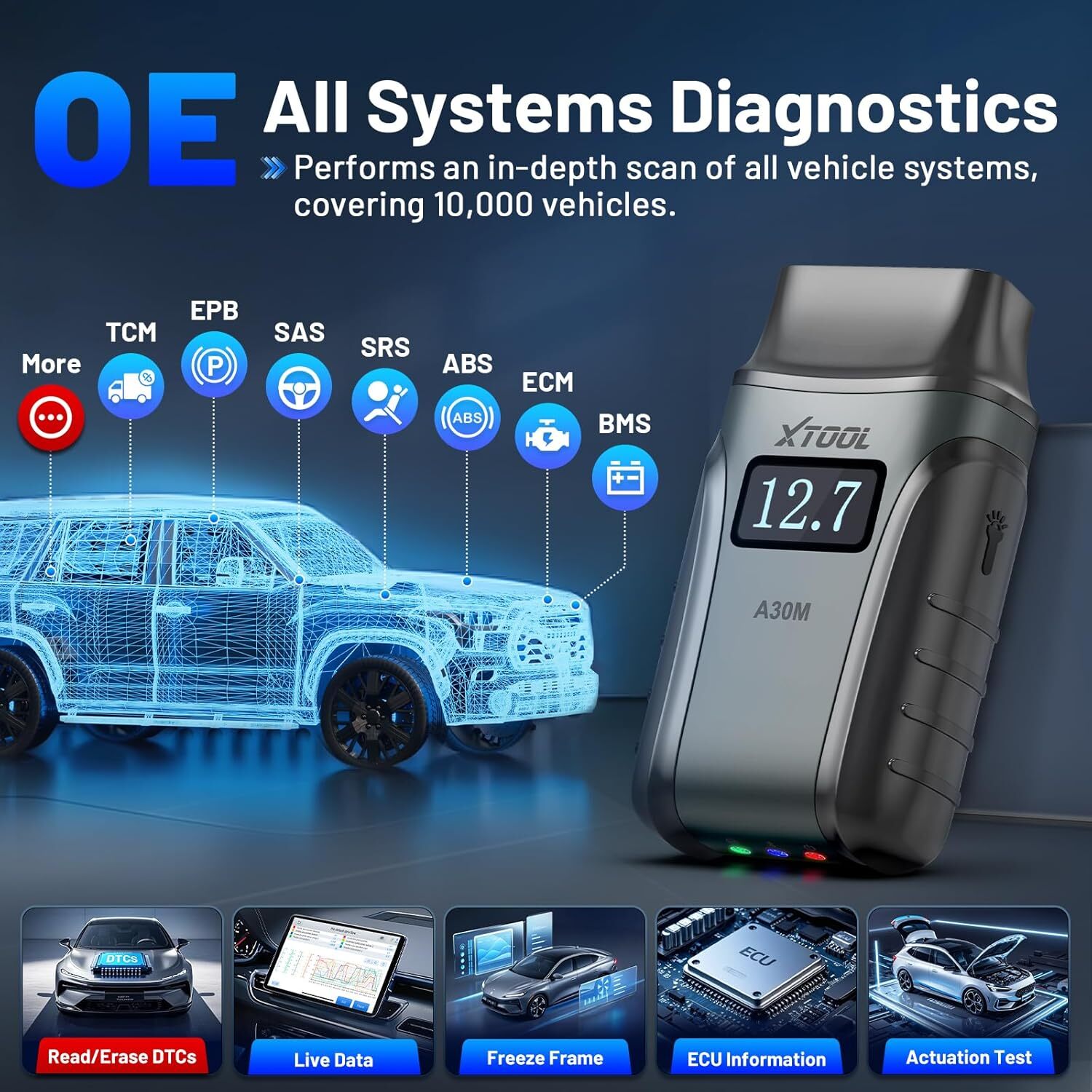 XTOOL A30M Bidirectional All System Diagnosis Bluetooth OBD2 Scanner Extra Cable