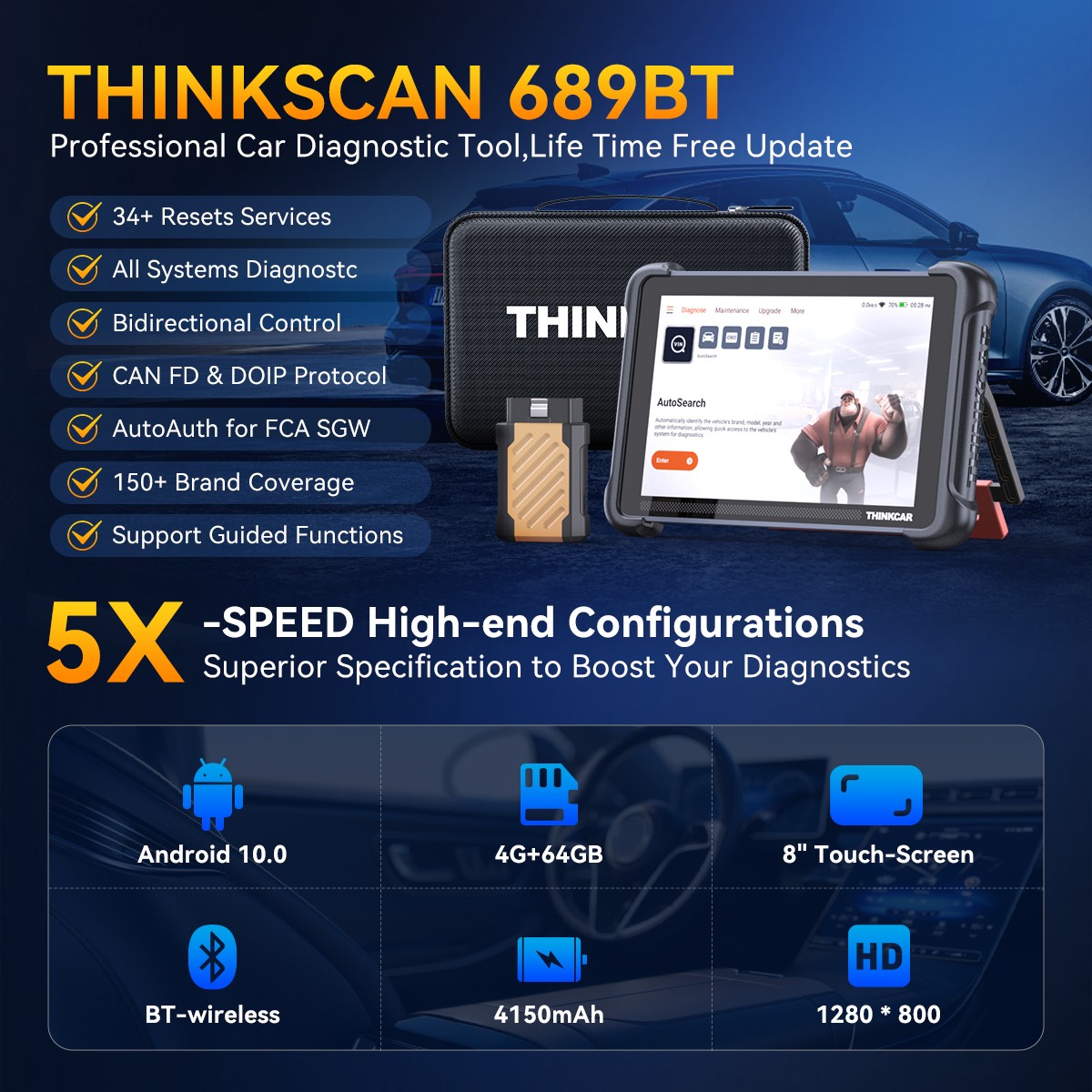 THINKSCAN 689BT Full Systems OBD2 Diagnostic Scanner Venu TPMS Tool & Tkey 101
