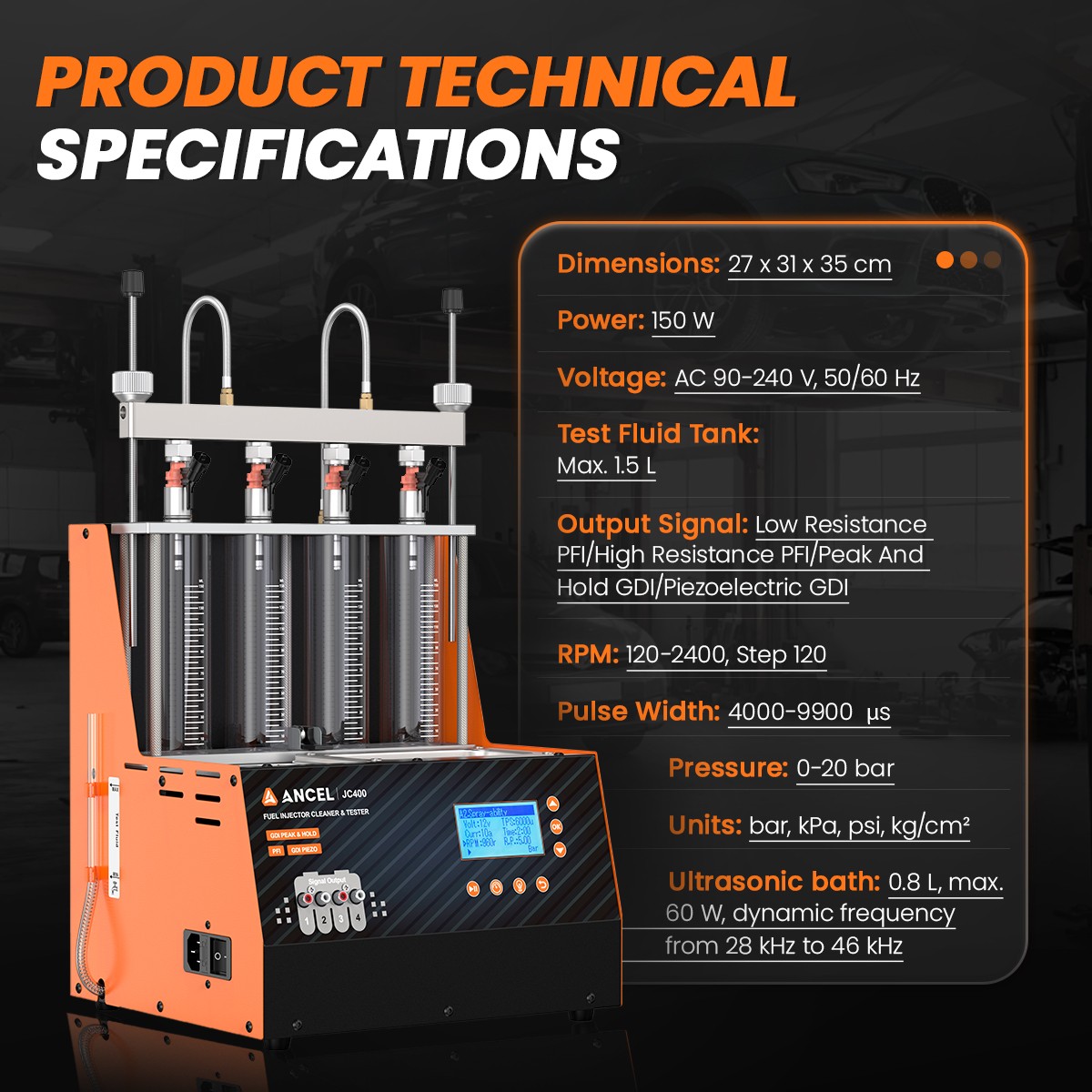 GDI EFI TSL 4 Cylinder Ultrasonic Fuel Injector Cleaner Tester Cleaning Machine