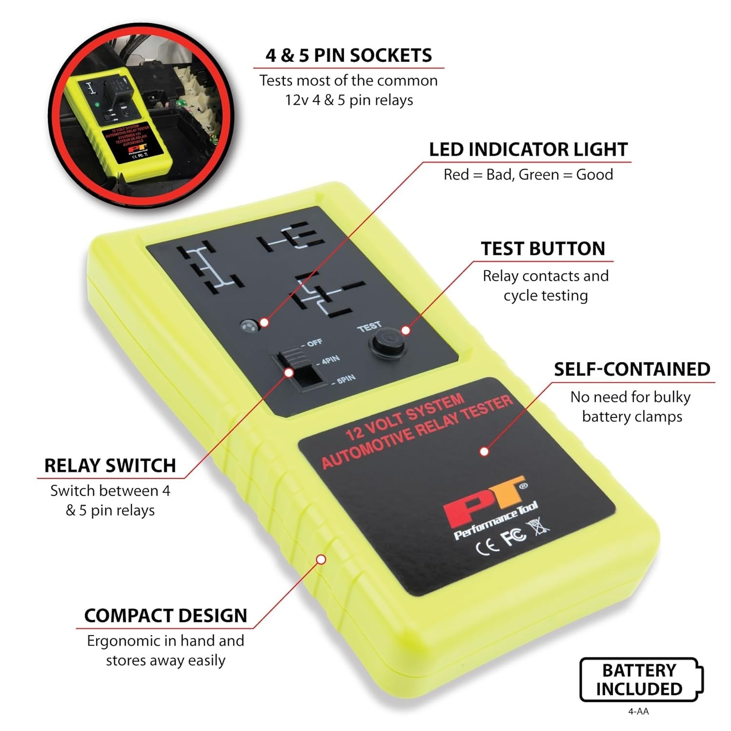 All-in-One Cordless Automotive Relay Tester for 12V 4 & 5 Pins – Fast Results