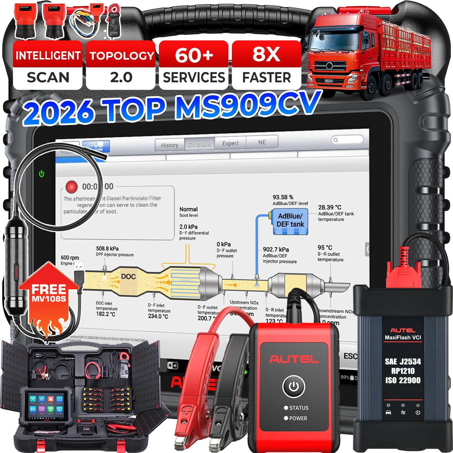 Autel MaxiSys MS909CV Truck Scanner MS909 CV Up of MS908CV II ADAS Calibration