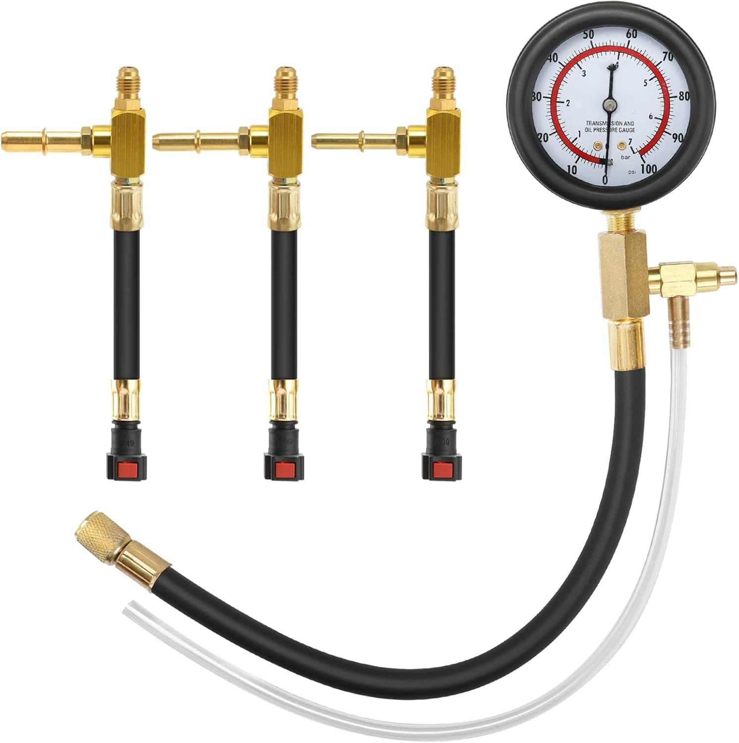 Comprehensive Fuel Pressure Kit 0-100PSI with 3 Adapters for All Engines