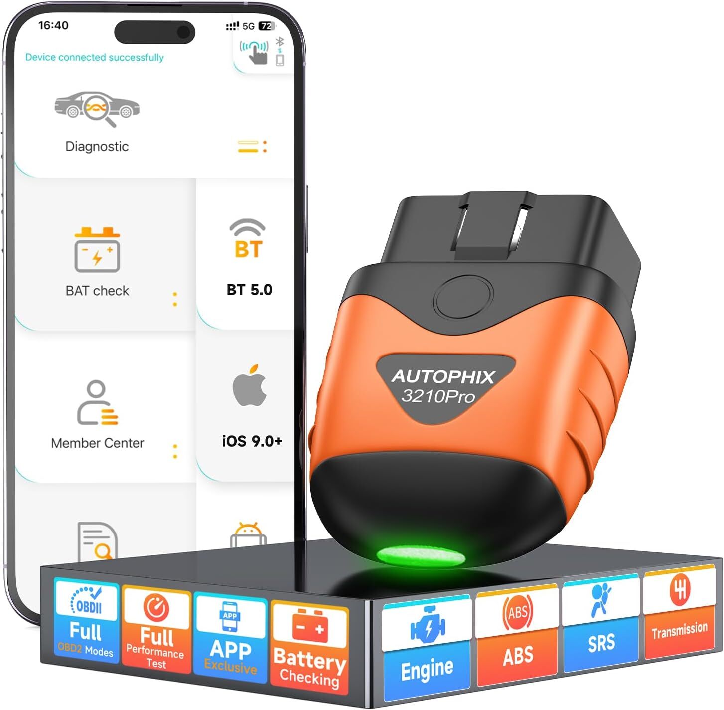 Bluetooth OBD2 Scanner For Iphone Android ABS SRS AT ECM Diagnostic Code Reader