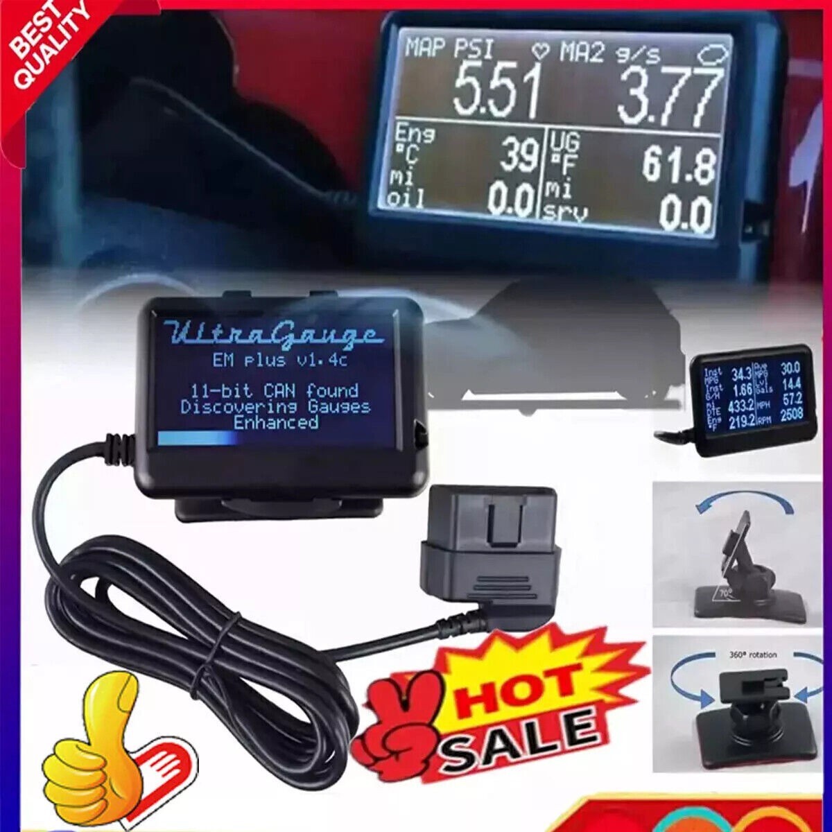 Mini UltraGauge EM Plus OBDII OBD2 Code Scan Tool – Ultra Gauge EM Plus v1.4c US