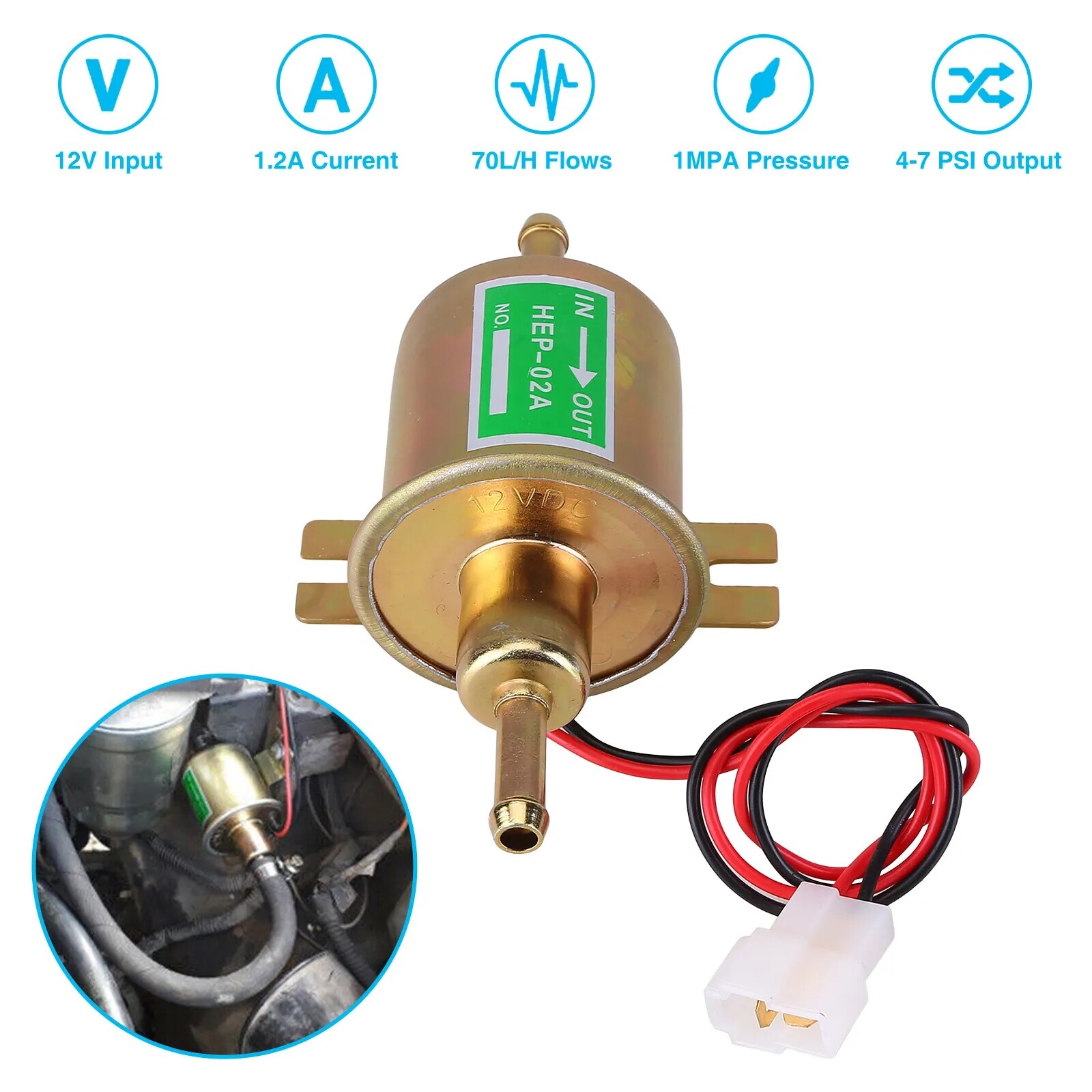 HEP-02A Inline Electric Fuel Pump Universal 12V Low Pressure Gasoline Diesel
