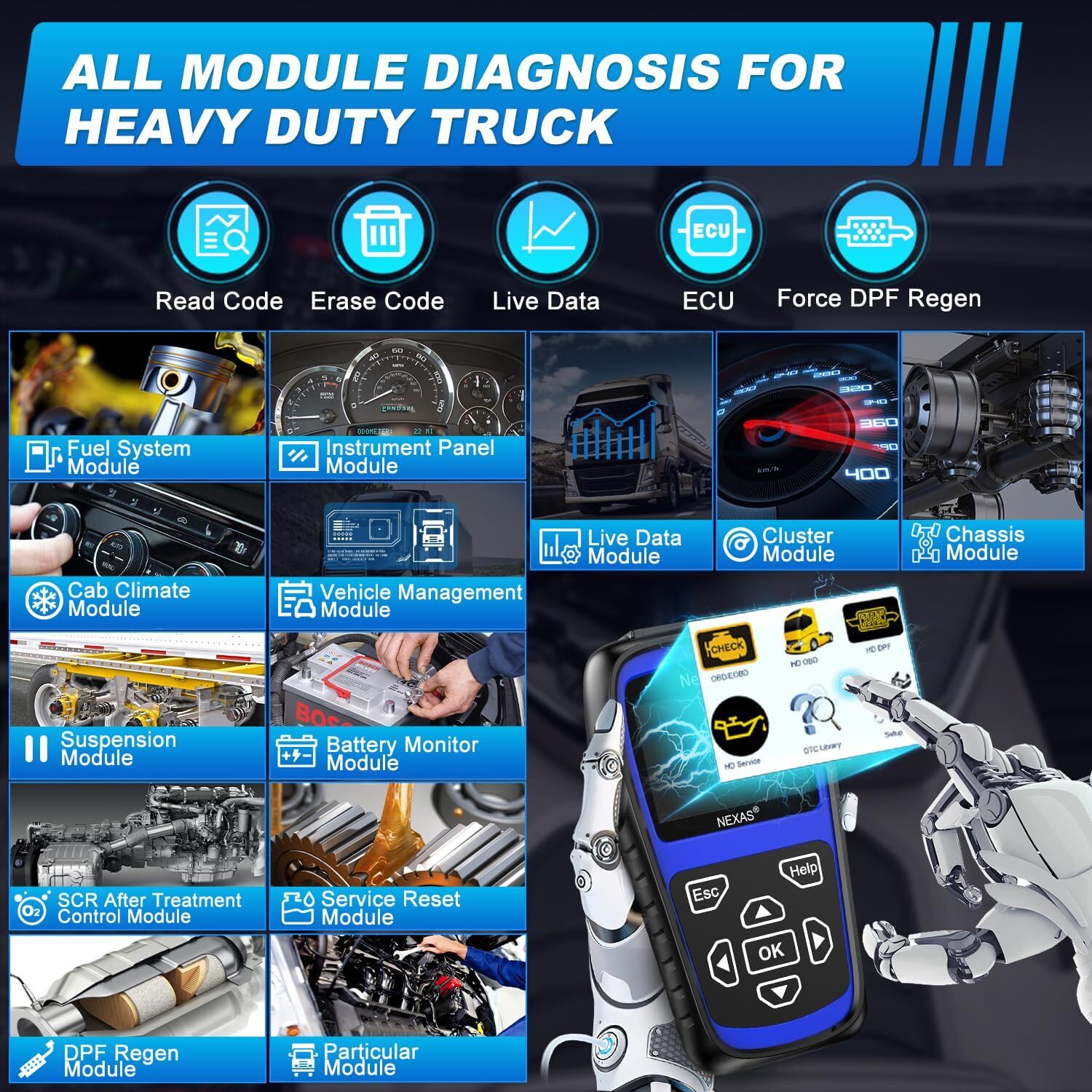 NEXAS NL102 Plus Heavy Duty Truck Scan Tool Force DPF Regen HD EOBD Diagnostic
