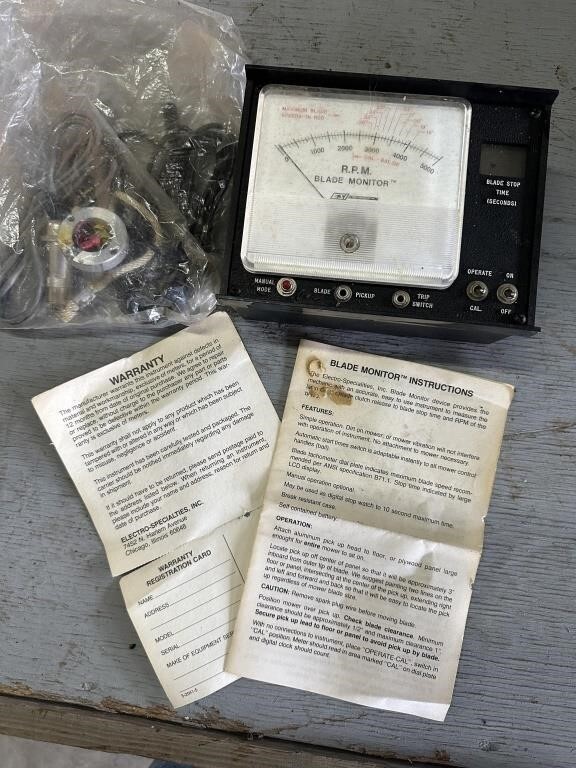 Vintage ESI Electro Specialties Inc Mower Blade RPM Monitor With Sensor