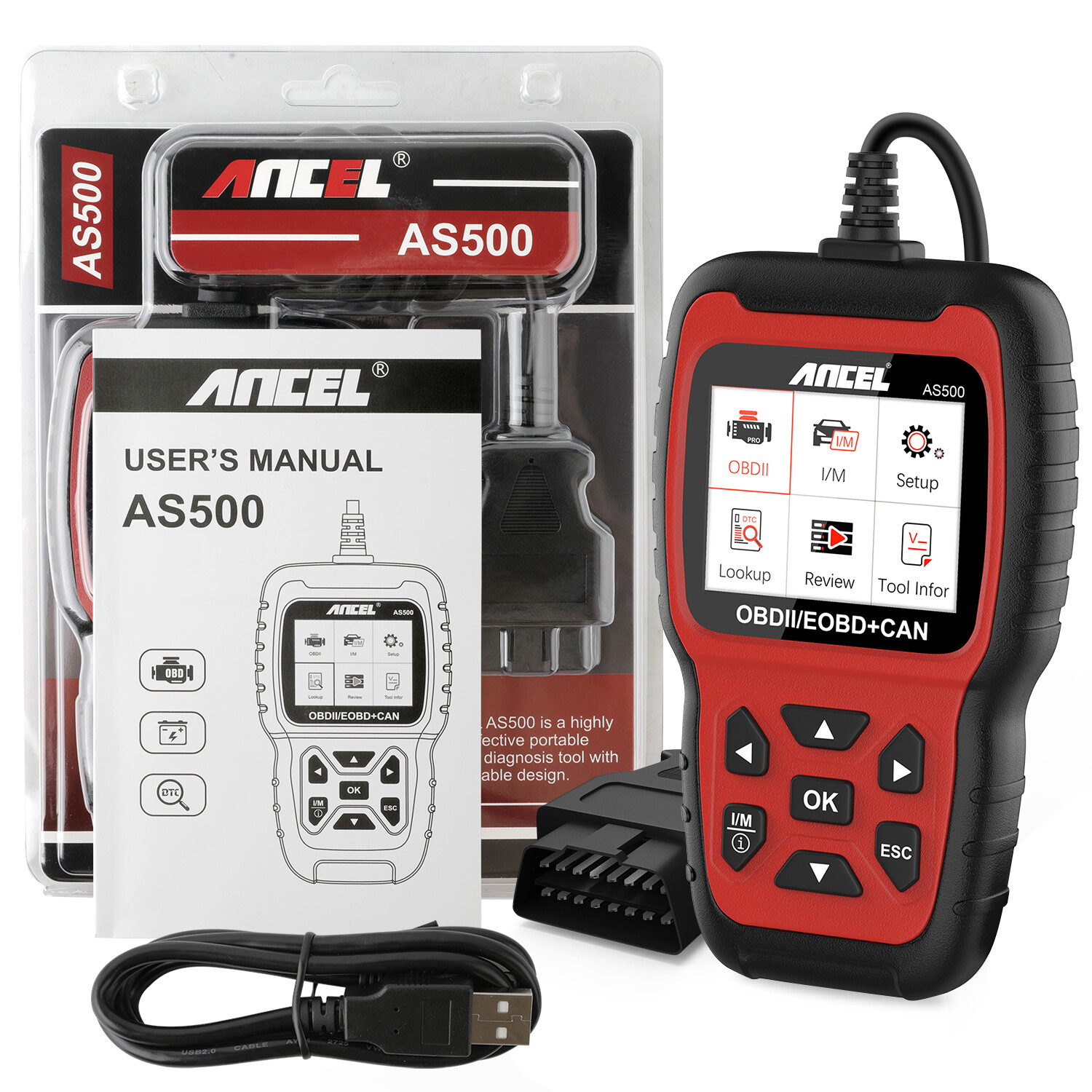 Ancel AS500 OBD2 Engine Light Read Clear Codes ODBII Diagnostics Scanner Tool
