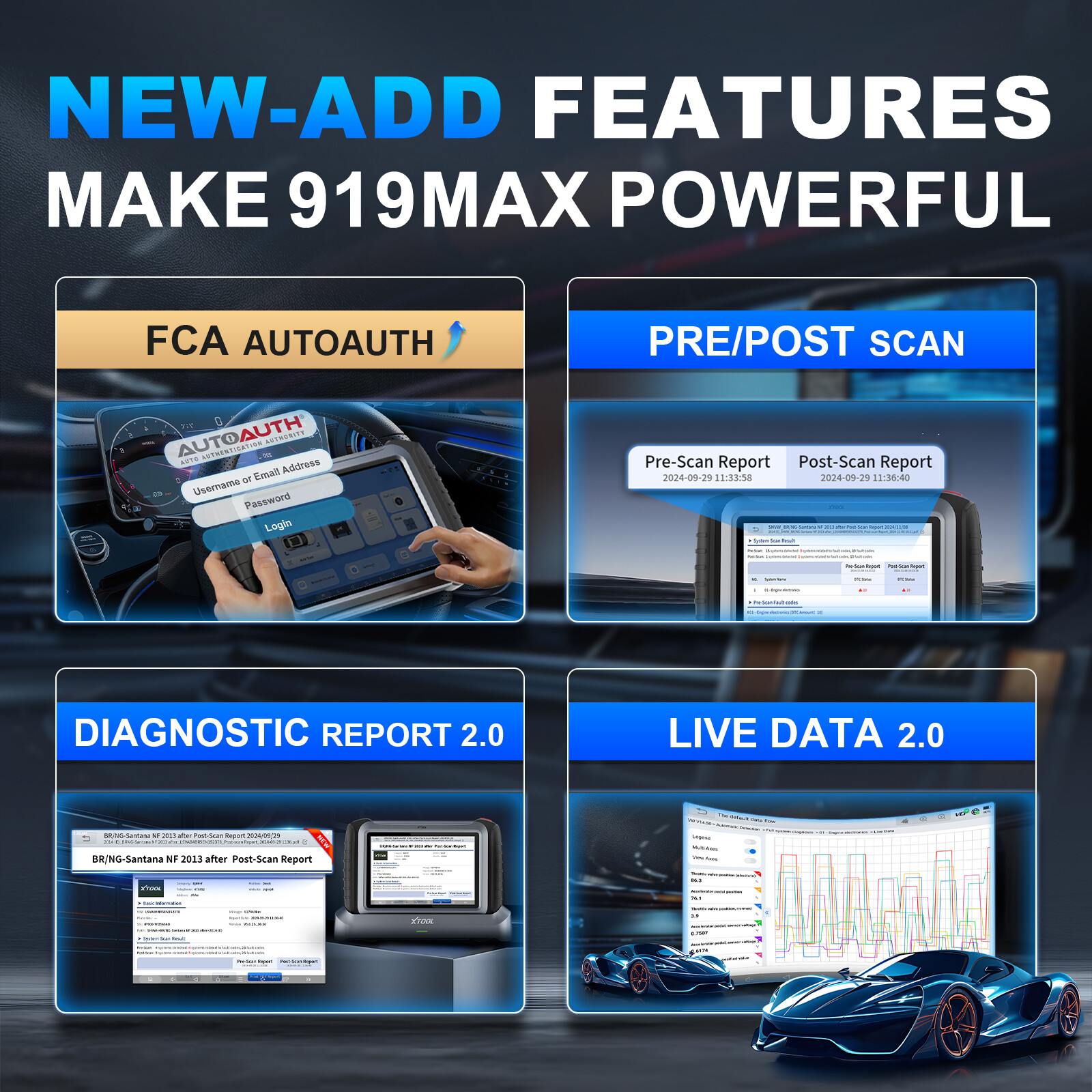 XTOOL IP919 MAX J2534 Programming Diagnostic Tool OBD2 Key Programming 51+ Reset