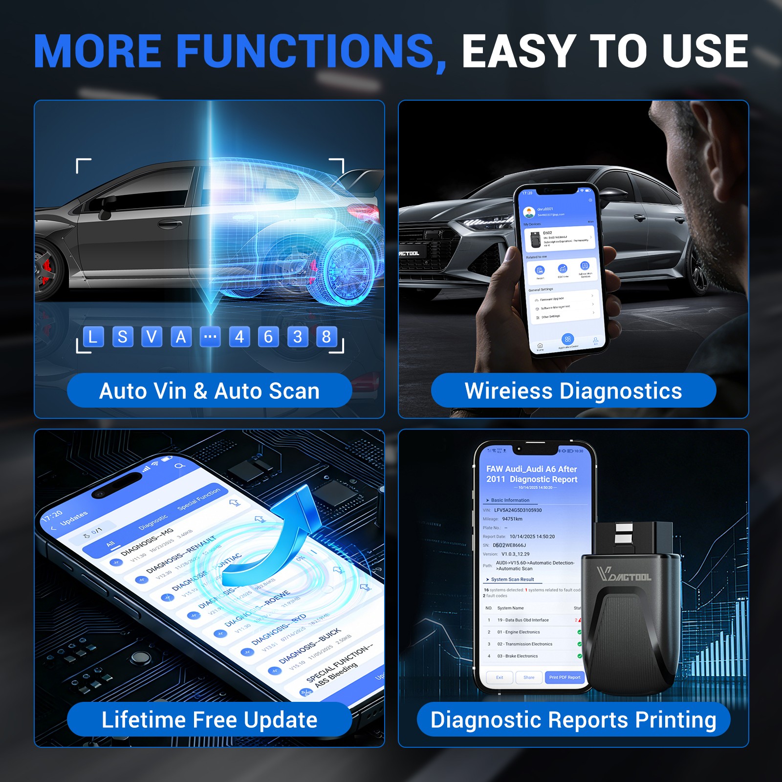 VDIAGTOOL D502 Bluetooth OBD2 Scanner Full System Car Diagnostic Tool For Ford