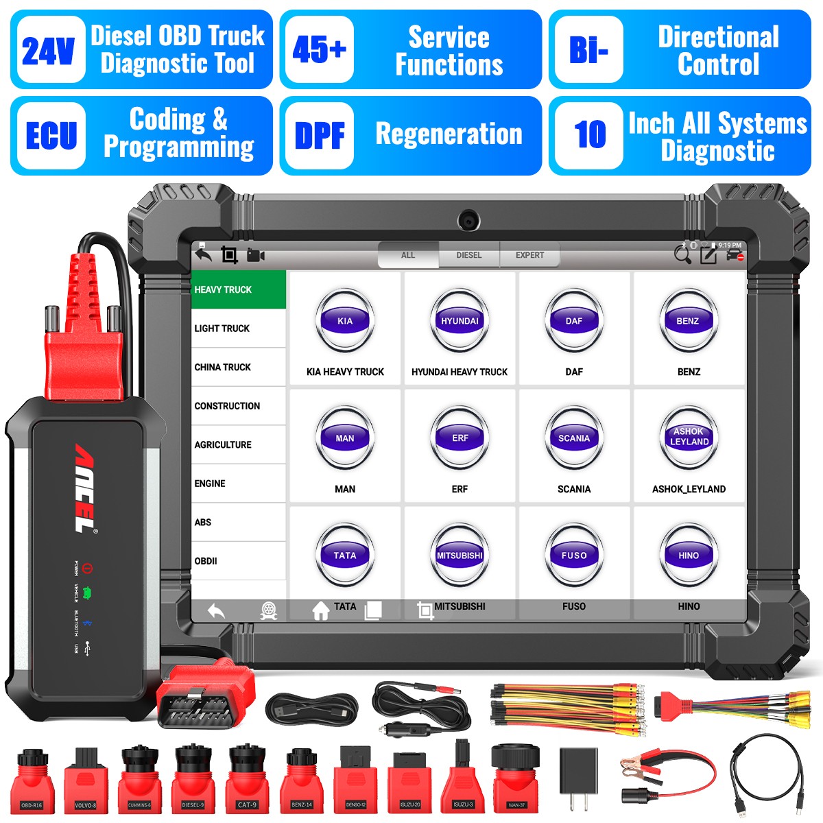 Heavy Duty Truck Scanner 12V 24V Full System Diagnostic Tool DPF Regen ECU Reset