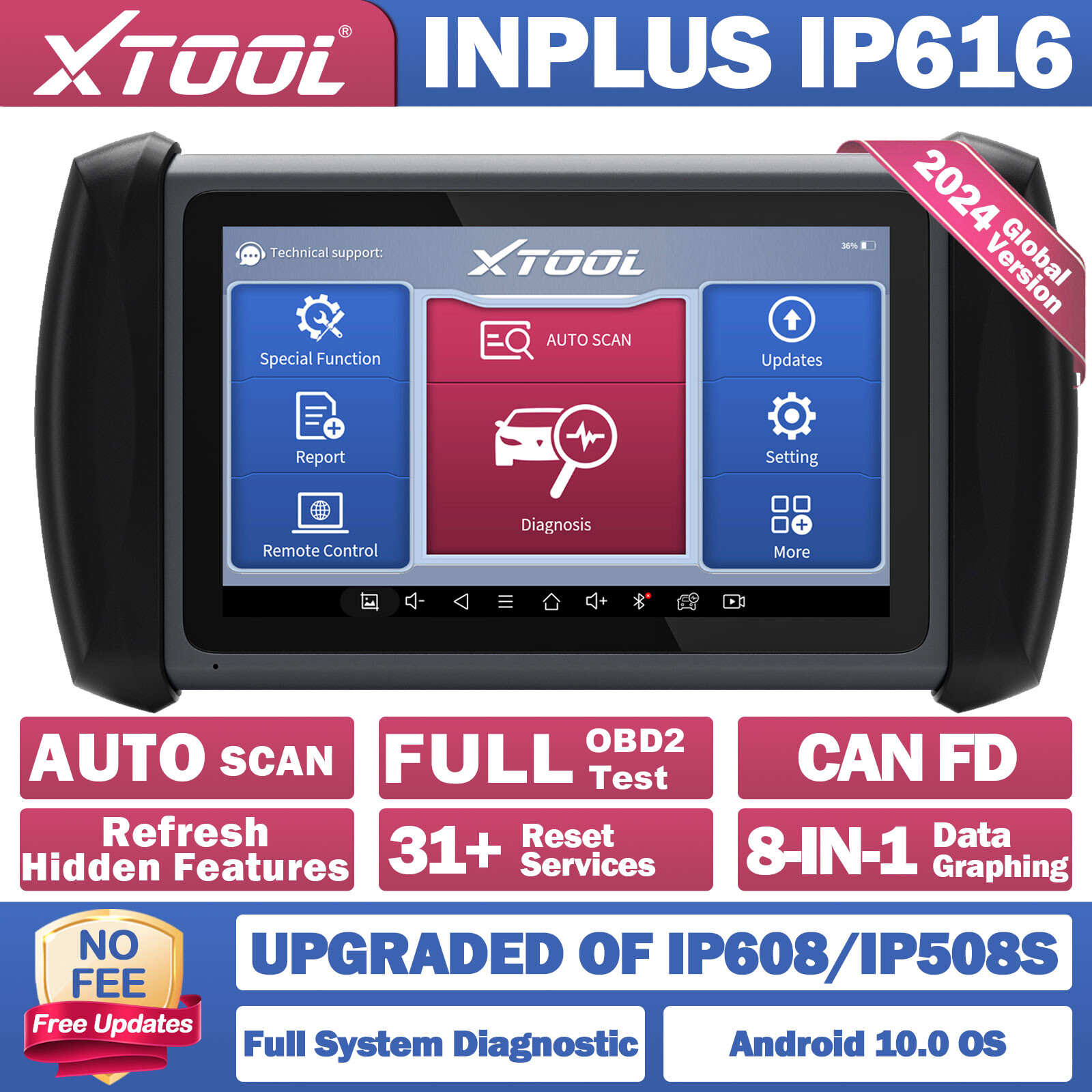 LIFETIME FREE XTOOL IP616 OBD2 Scanner All System Diagnosis Tool CANFD Auto Scan