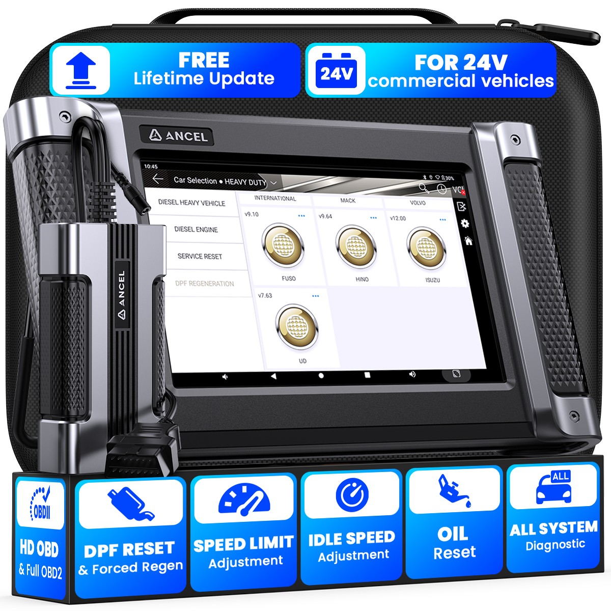 ANCEL HD8000 Diesel Heavy Duty Truck OBD Scanner Diagnostic Tool DPF Oil Reset