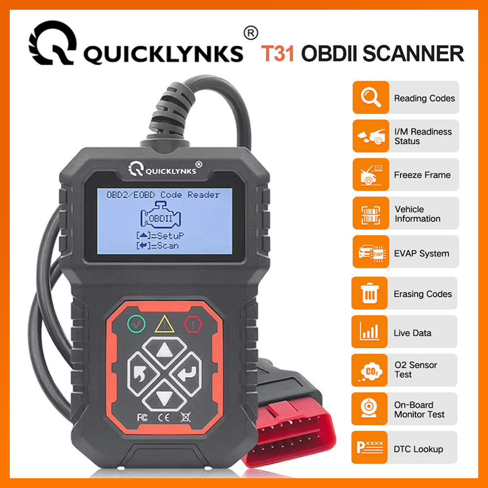 QUICKLYNKS T31 OBD2 Car Scanner Code Reader Engine Diagnostic Tool Data Stream